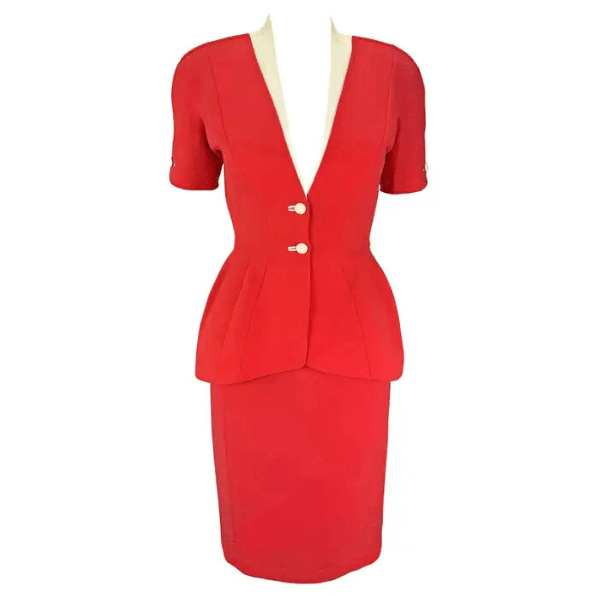 NWT 1990s Thierry Mugler Light Pink White Short Sleeve Skirt Suit - RealList