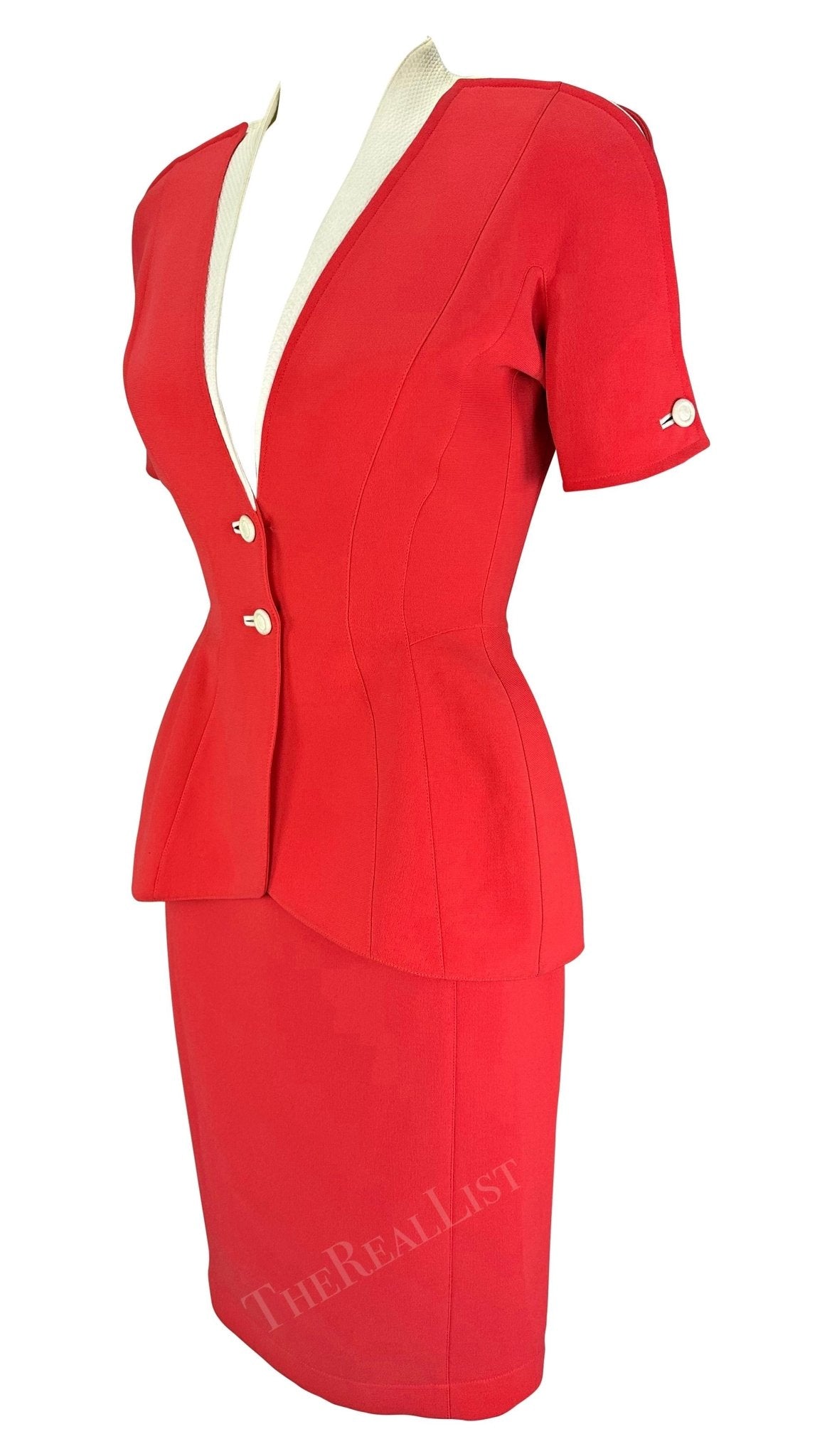 NWT 1990s Thierry Mugler Light Pink White Short Sleeve Skirt Suit - RealList