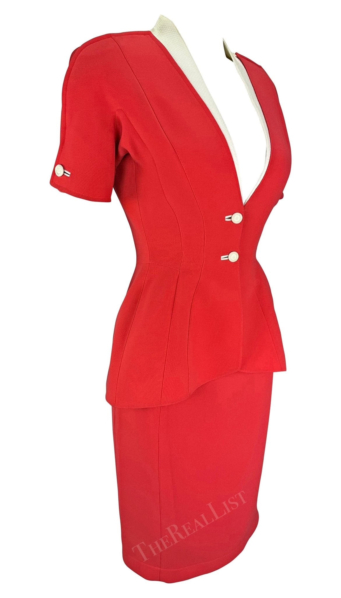 NWT 1990s Thierry Mugler Light Pink White Short Sleeve Skirt Suit - RealList