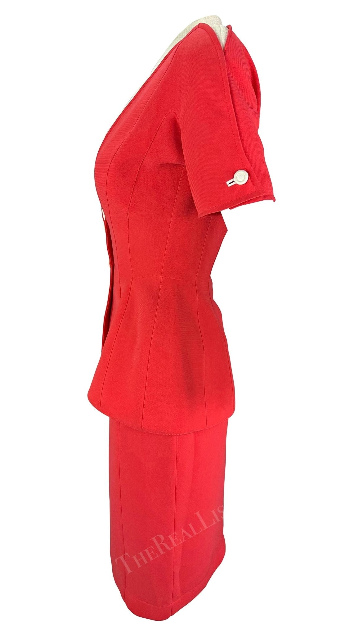 NWT 1990s Thierry Mugler Light Pink White Short Sleeve Skirt Suit - RealList