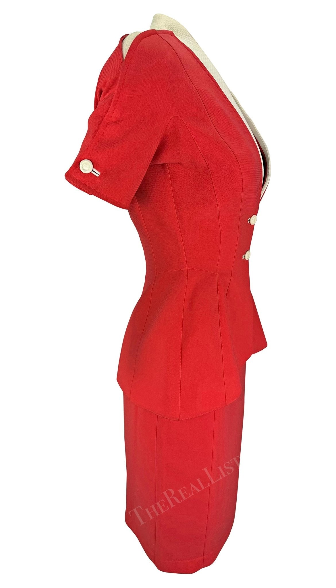 NWT 1990s Thierry Mugler Light Pink White Short Sleeve Skirt Suit - RealList