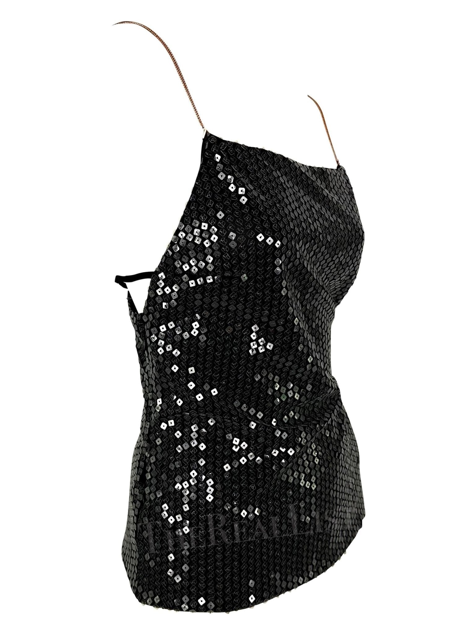NWT 1999 Gianni Versace Black Sequin Backless Tank Top - RealList