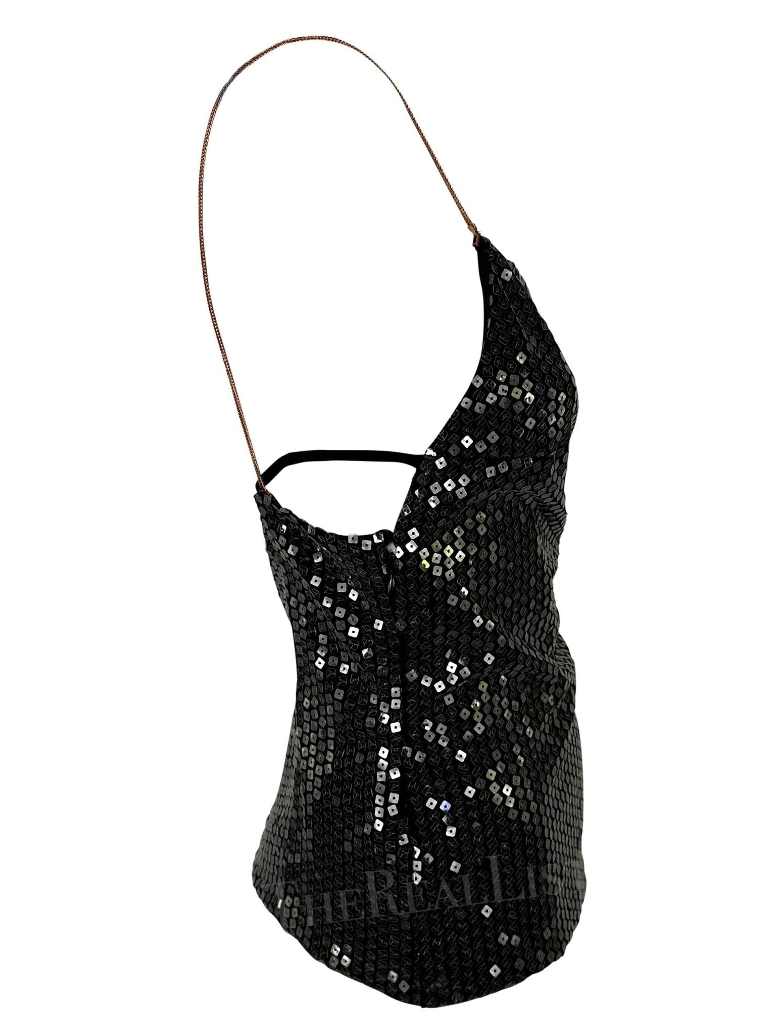 NWT 1999 Gianni Versace Black Sequin Backless Tank Top - RealList