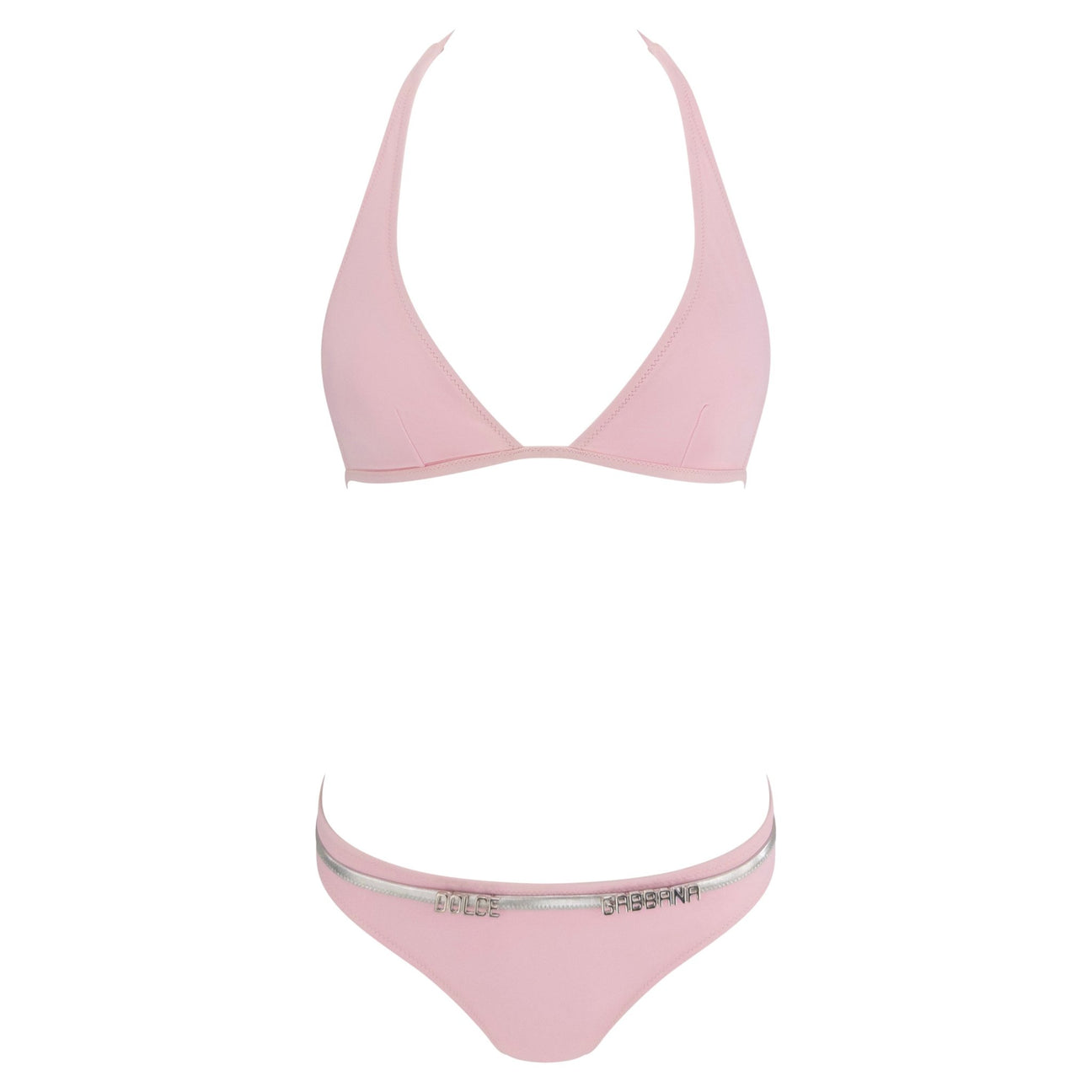 NWT 2000s Dolce & Gabbana Baby Pink Silver Logo Buckle Bikini Swim Set