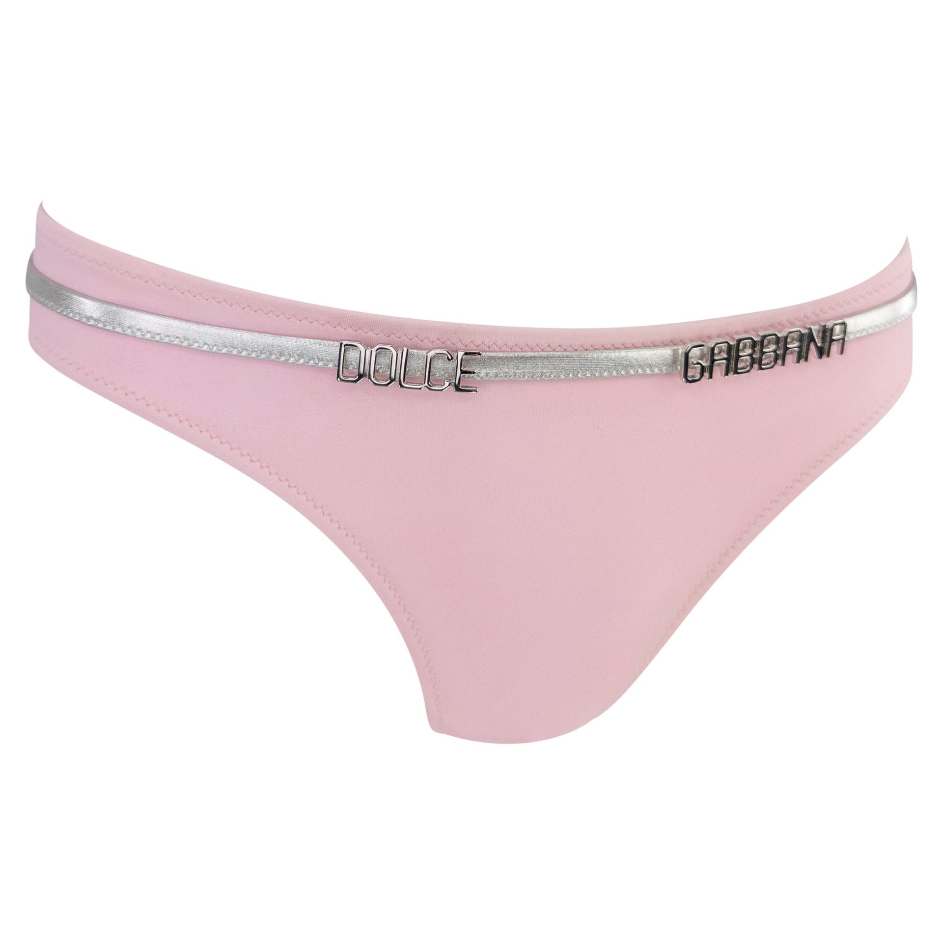 NWT 2000s Dolce & Gabbana Baby Pink Silver Logo Buckle Bikini Swim Set