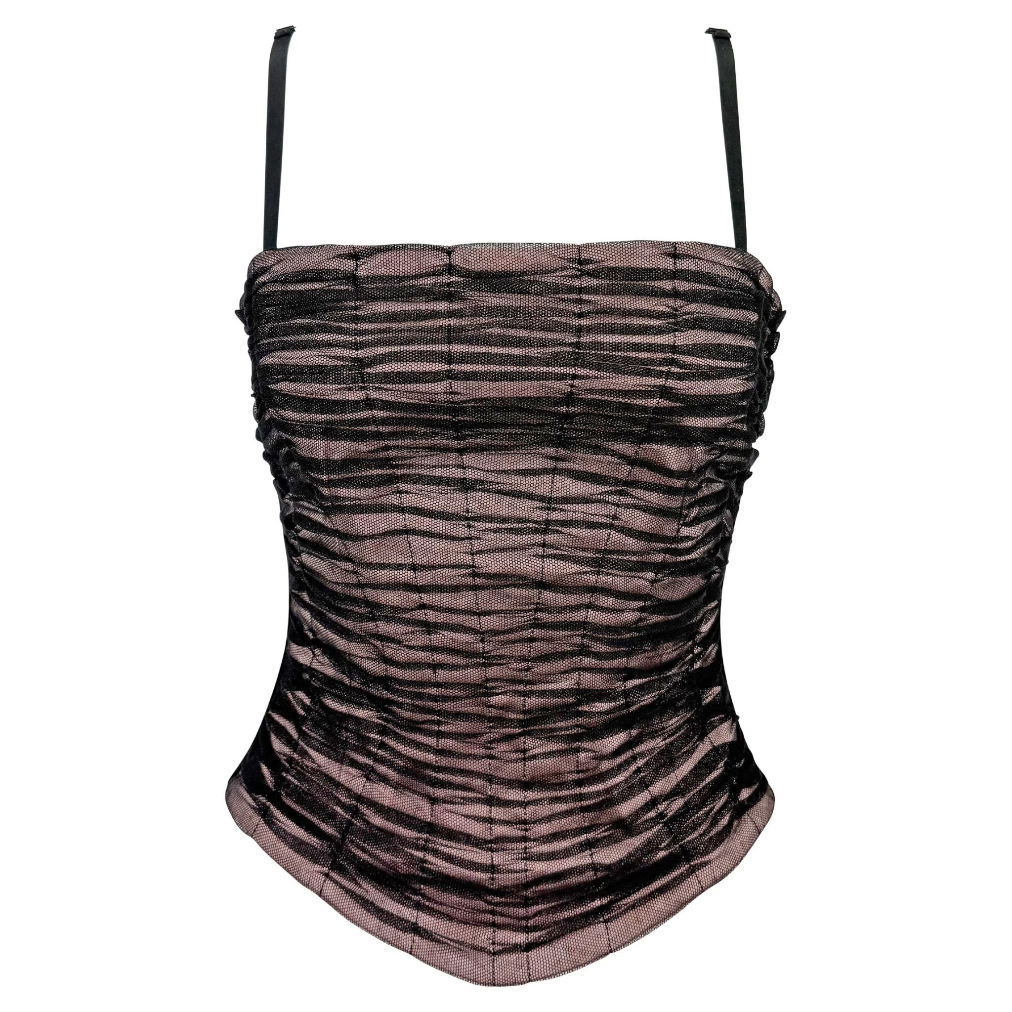NWT 2000s Dolce & Gabbana Mauve Corset Boned Tulle Overlay Hourglass Bustier Top - RealList