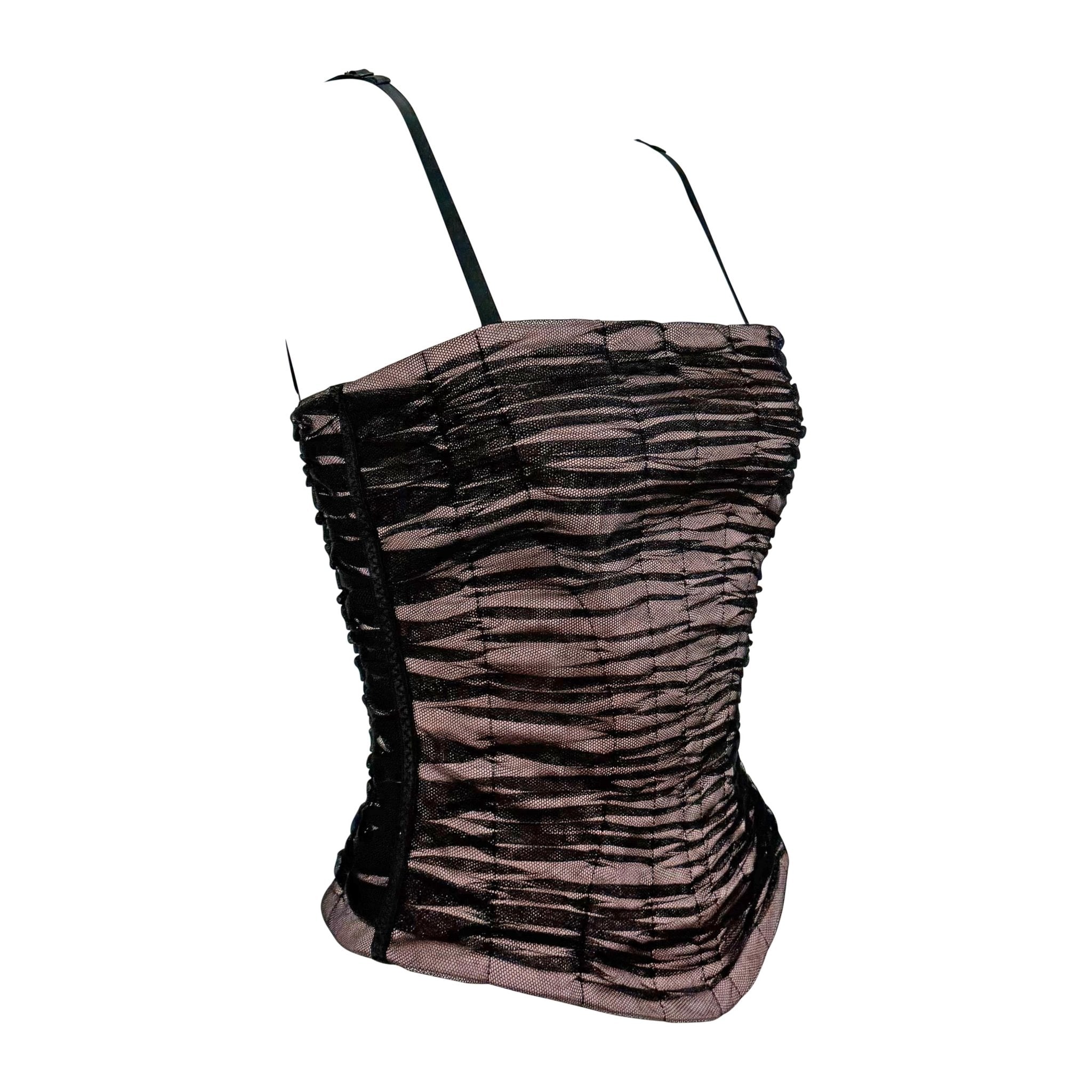 NWT 2000s Dolce & Gabbana Mauve Corset Boned Tulle Overlay Hourglass Bustier Top - RealList