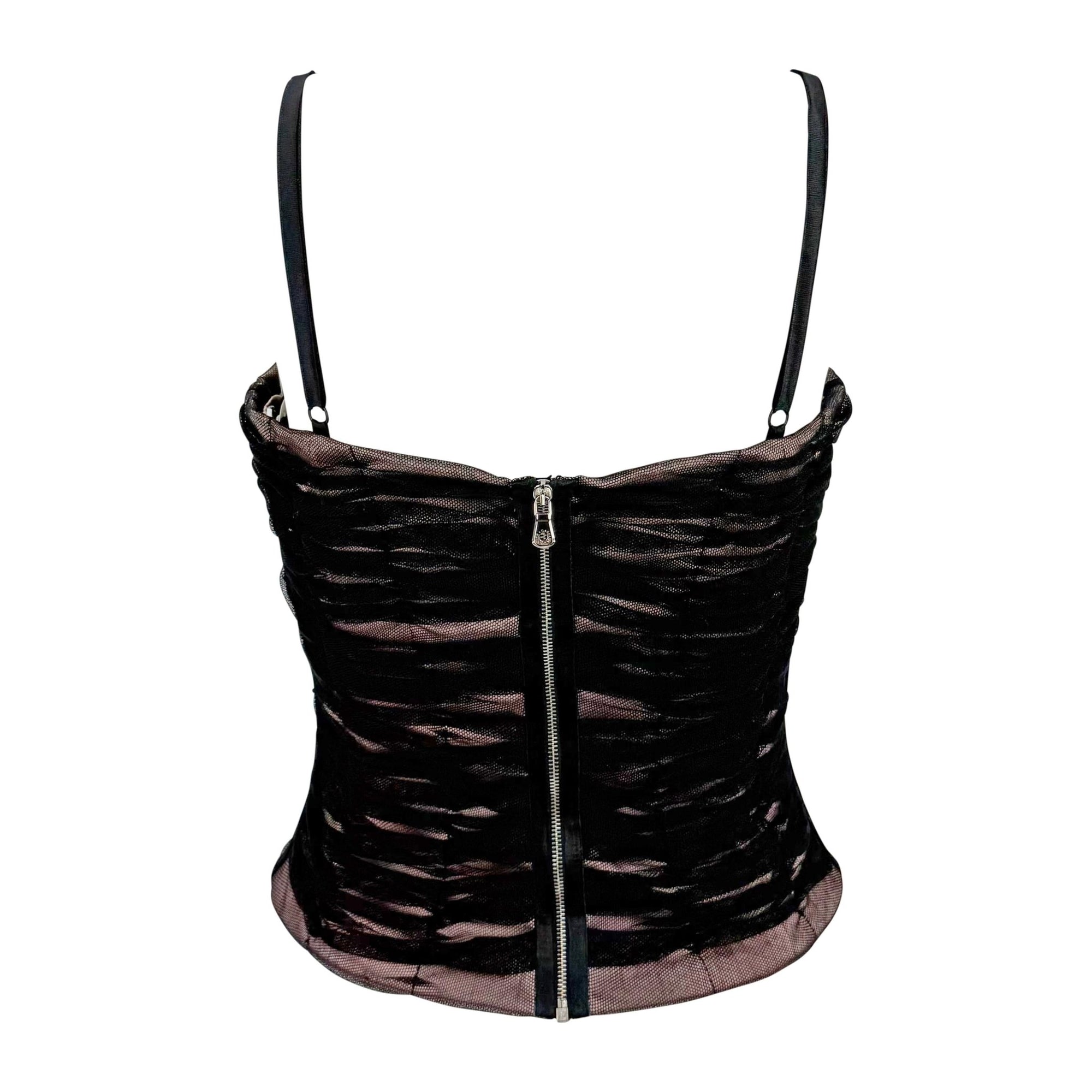 NWT 2000s Dolce & Gabbana Mauve Corset Boned Tulle Overlay Hourglass Bustier Top - RealList