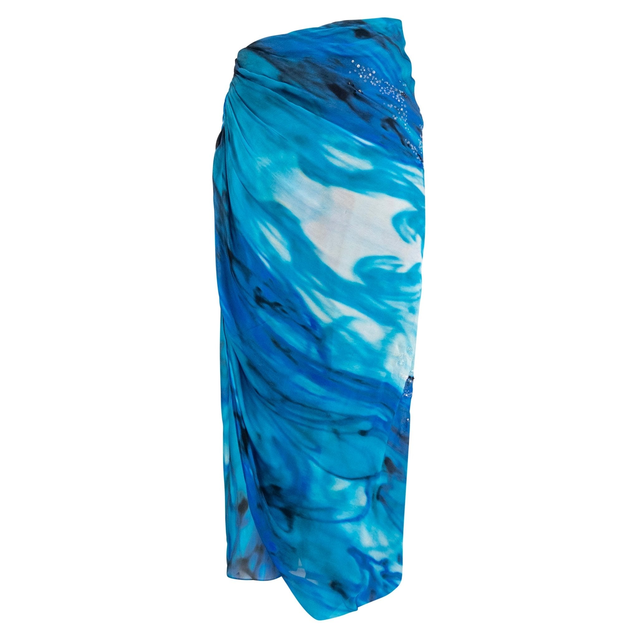 NWT 2000s Emanuel Ungaro Blue Ombré Chiffon Pareo - Style Pant Skirt - RealList