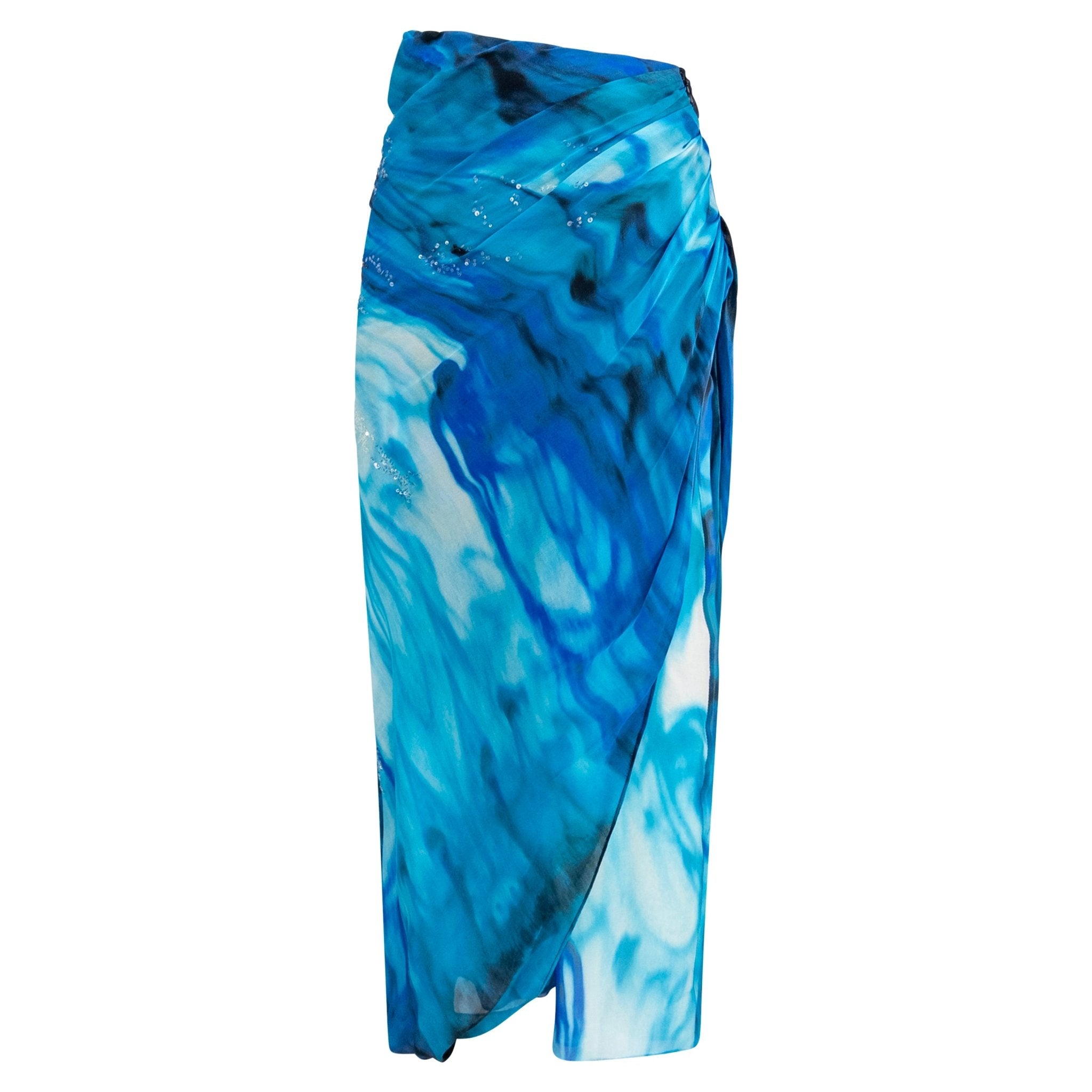 NWT 2000s Emanuel Ungaro Blue Ombré Chiffon Pareo - Style Pant Skirt - RealList