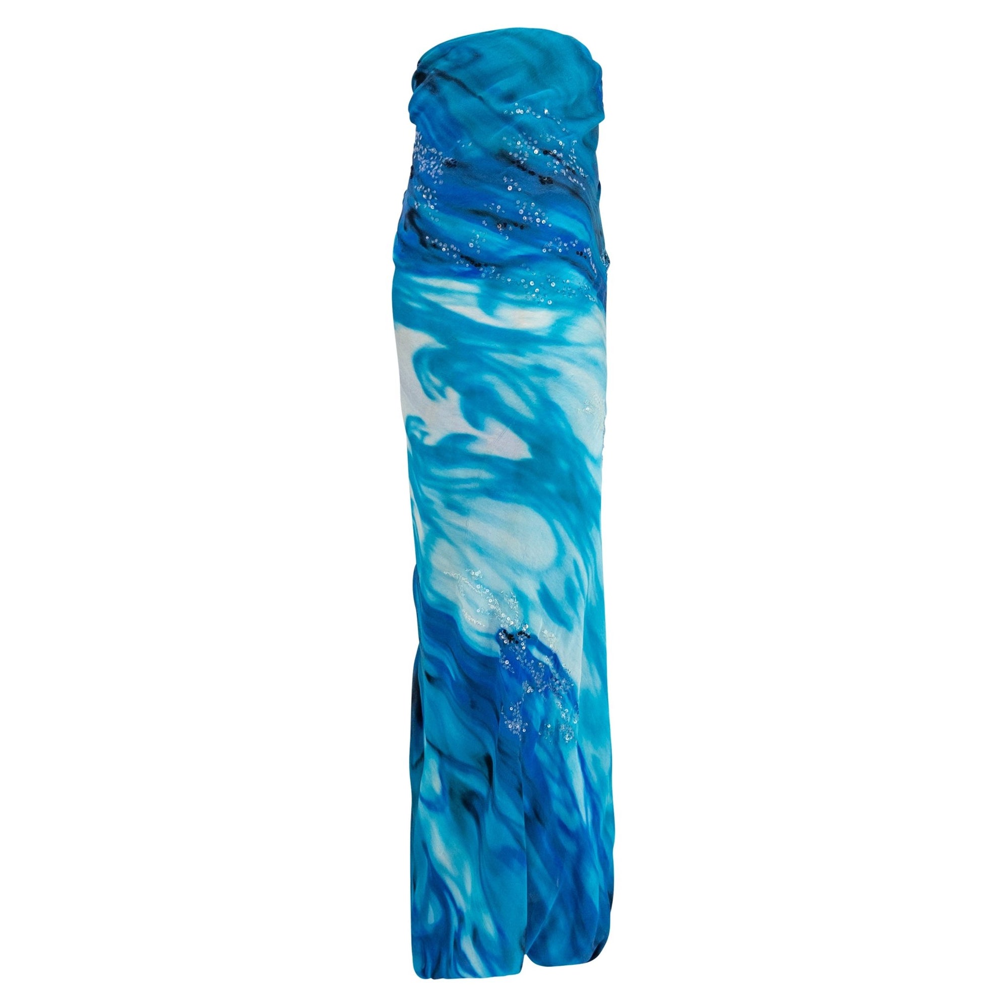 NWT 2000s Emanuel Ungaro Blue Ombré Chiffon Pareo - Style Pant Skirt - RealList