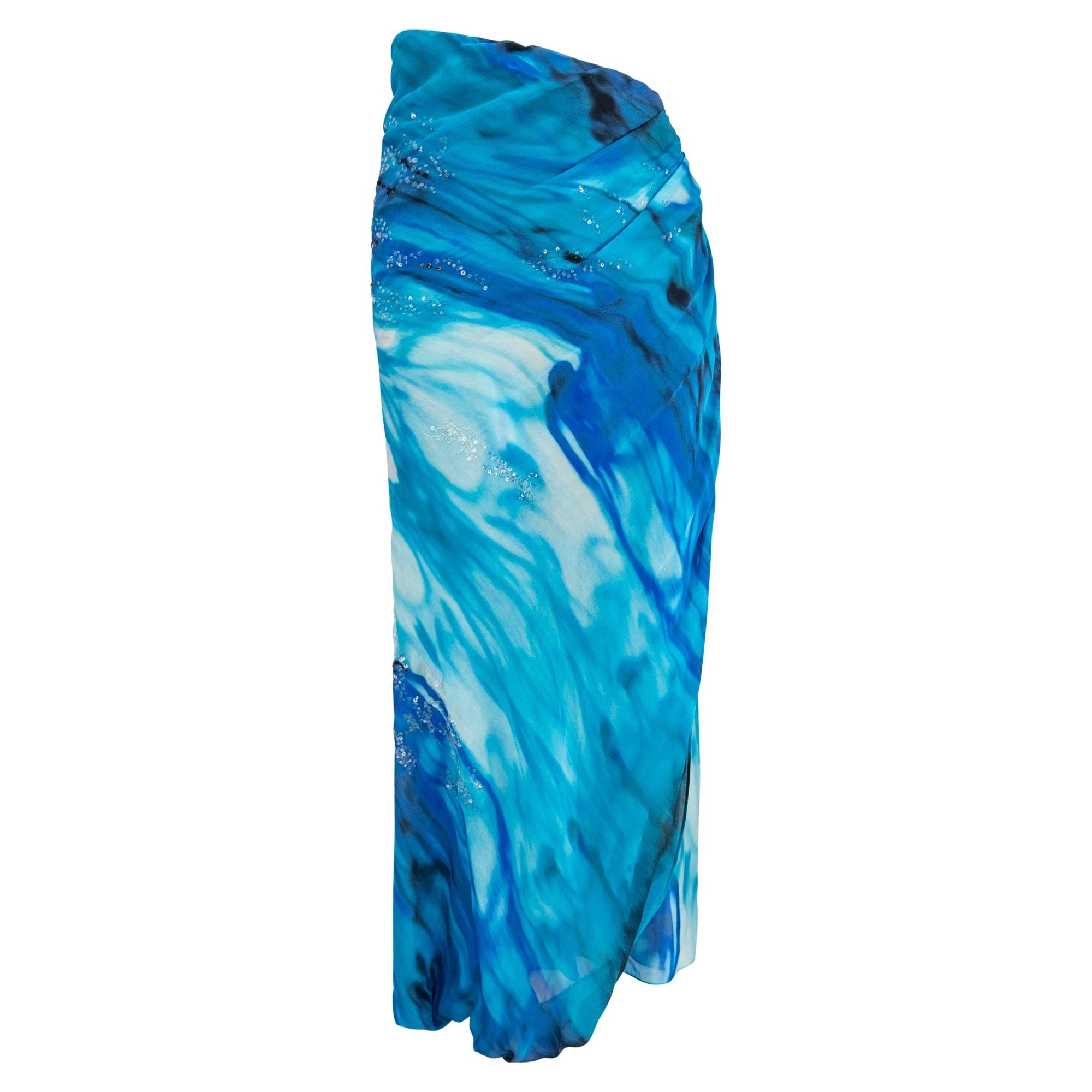 NWT 2000s Emanuel Ungaro Blue Ombré Chiffon Pareo - Style Pant Skirt - RealList