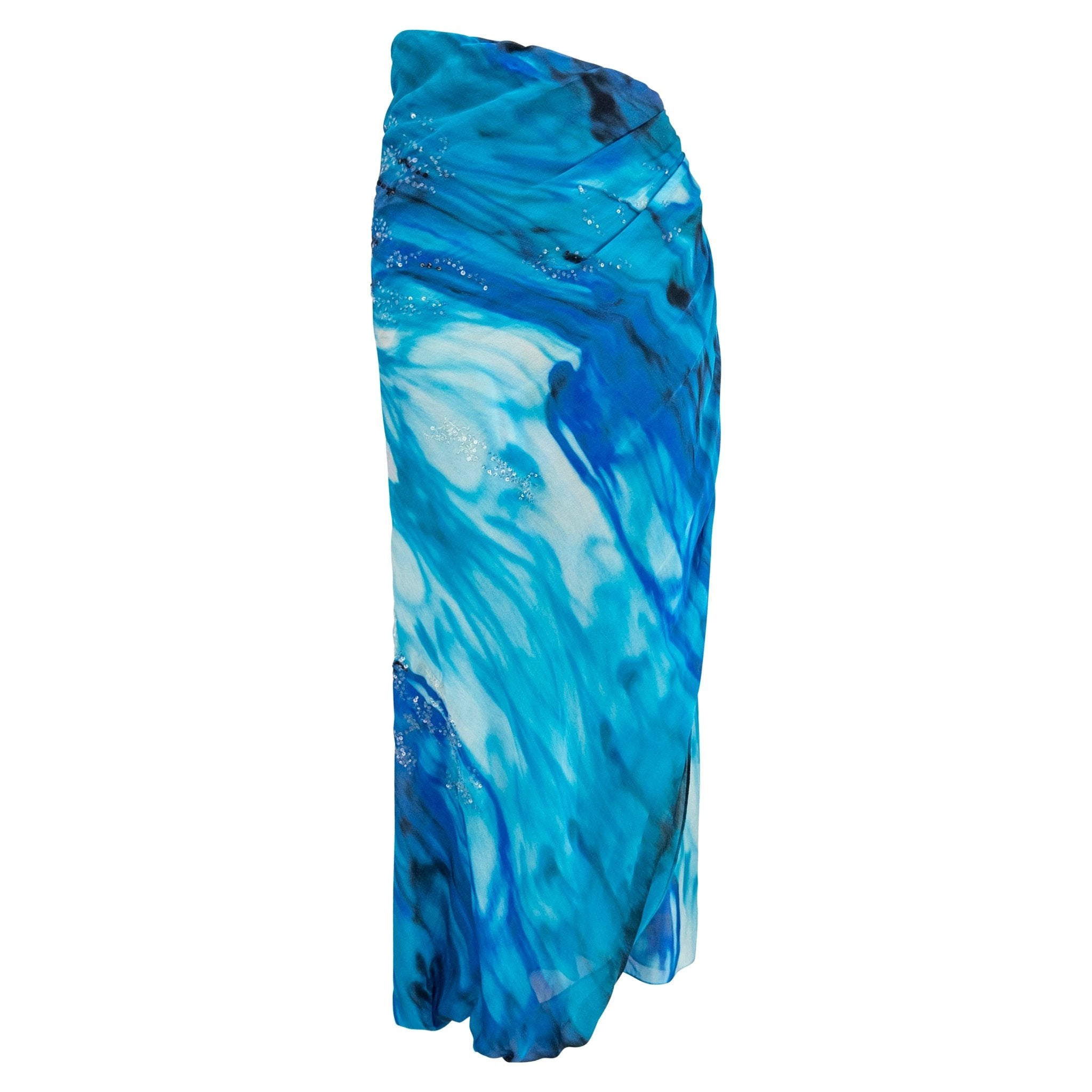 NWT 2000s Emanuel Ungaro Blue Ombré Chiffon Pareo - Style Pant Skirt - RealList