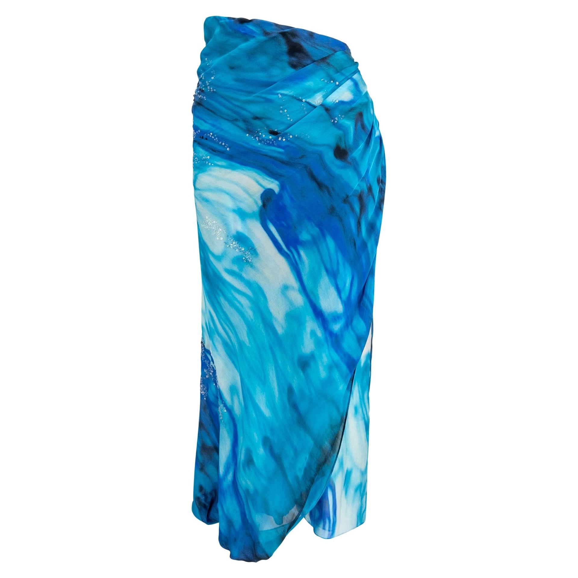 NWT 2000s Emanuel Ungaro Blue Ombré Chiffon Pareo - Style Pant Skirt - RealList
