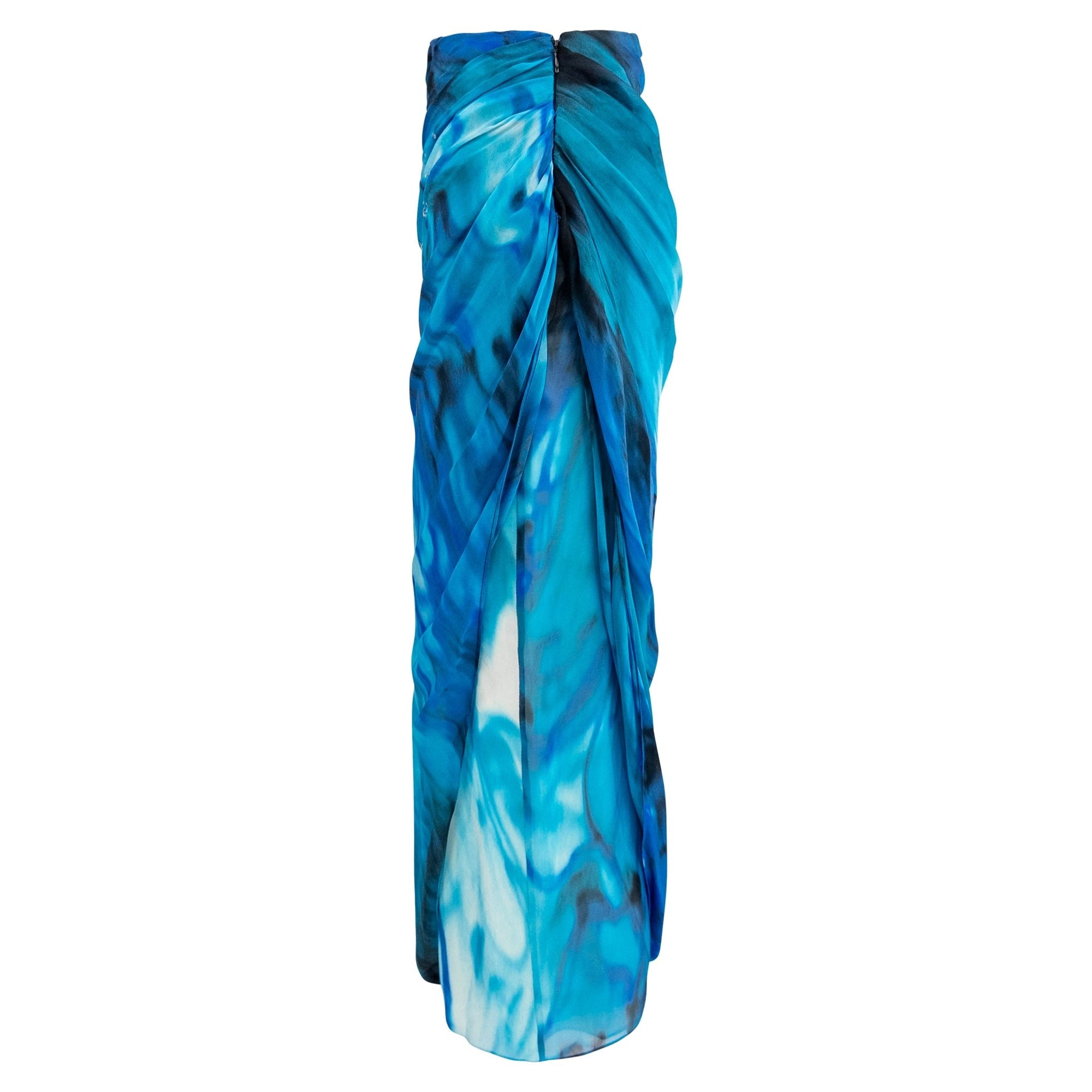 NWT 2000s Emanuel Ungaro Blue Ombré Chiffon Pareo - Style Pant Skirt - RealList
