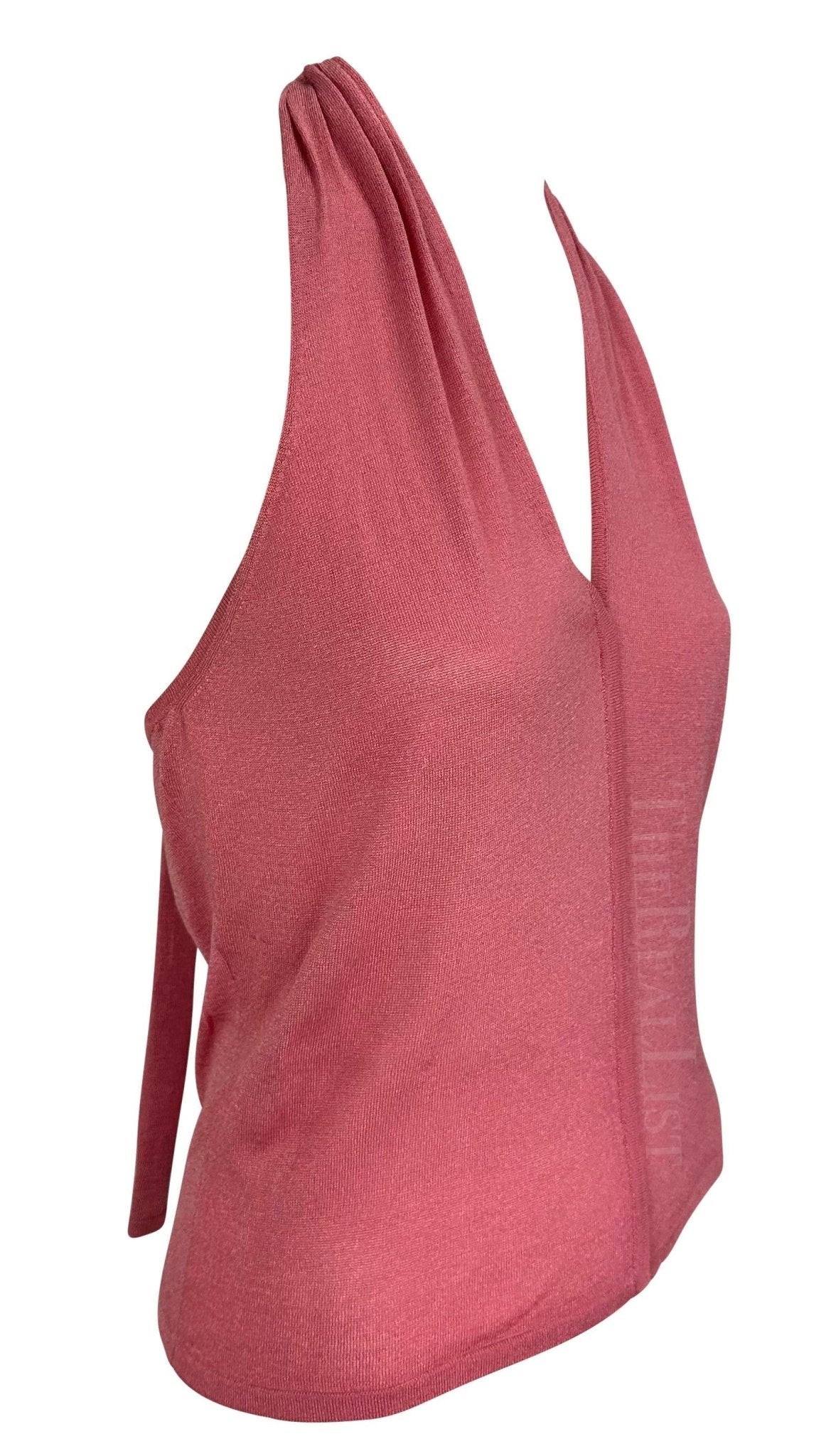 NWT 2000s Gucci by Tom Ford Pink Sheer Knit Halter Neck Tie Backless Tank Top - RealList