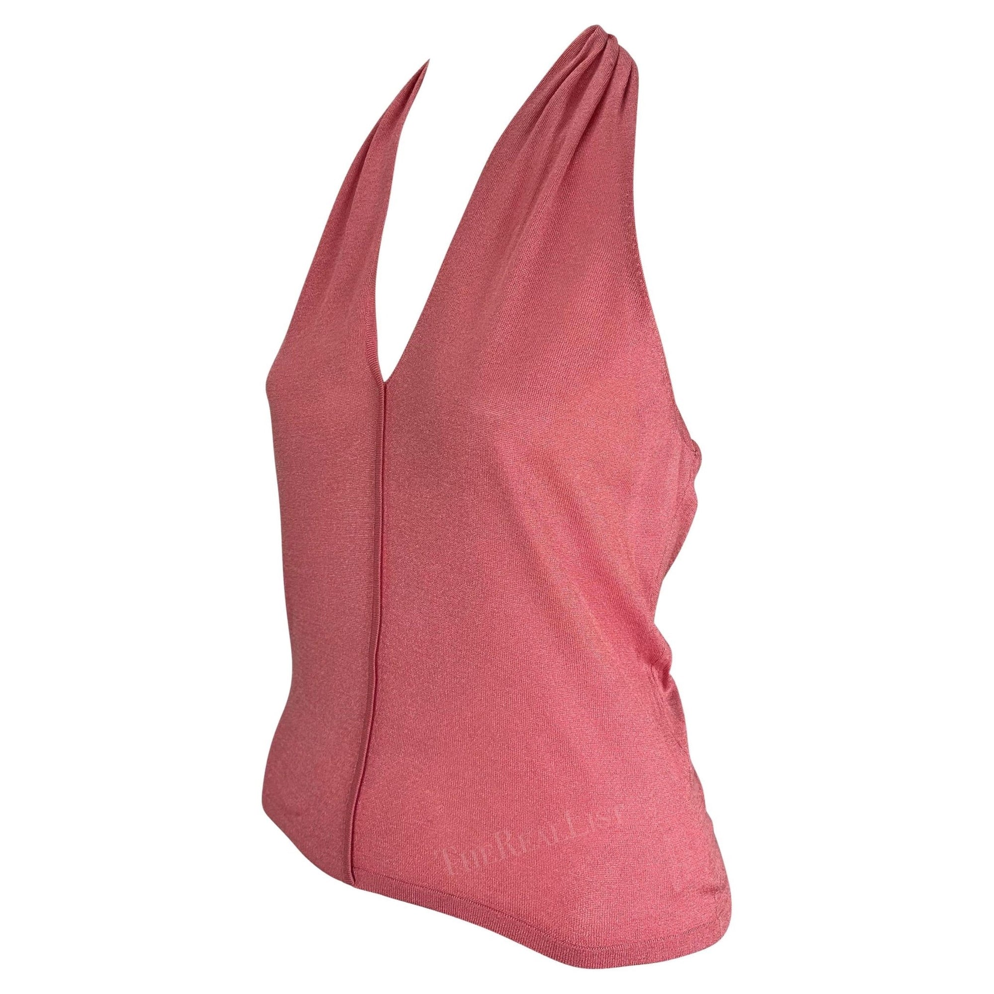 NWT 2000s Gucci by Tom Ford Pink Sheer Knit Halter Neck Tie Backless Tank Top - RealList