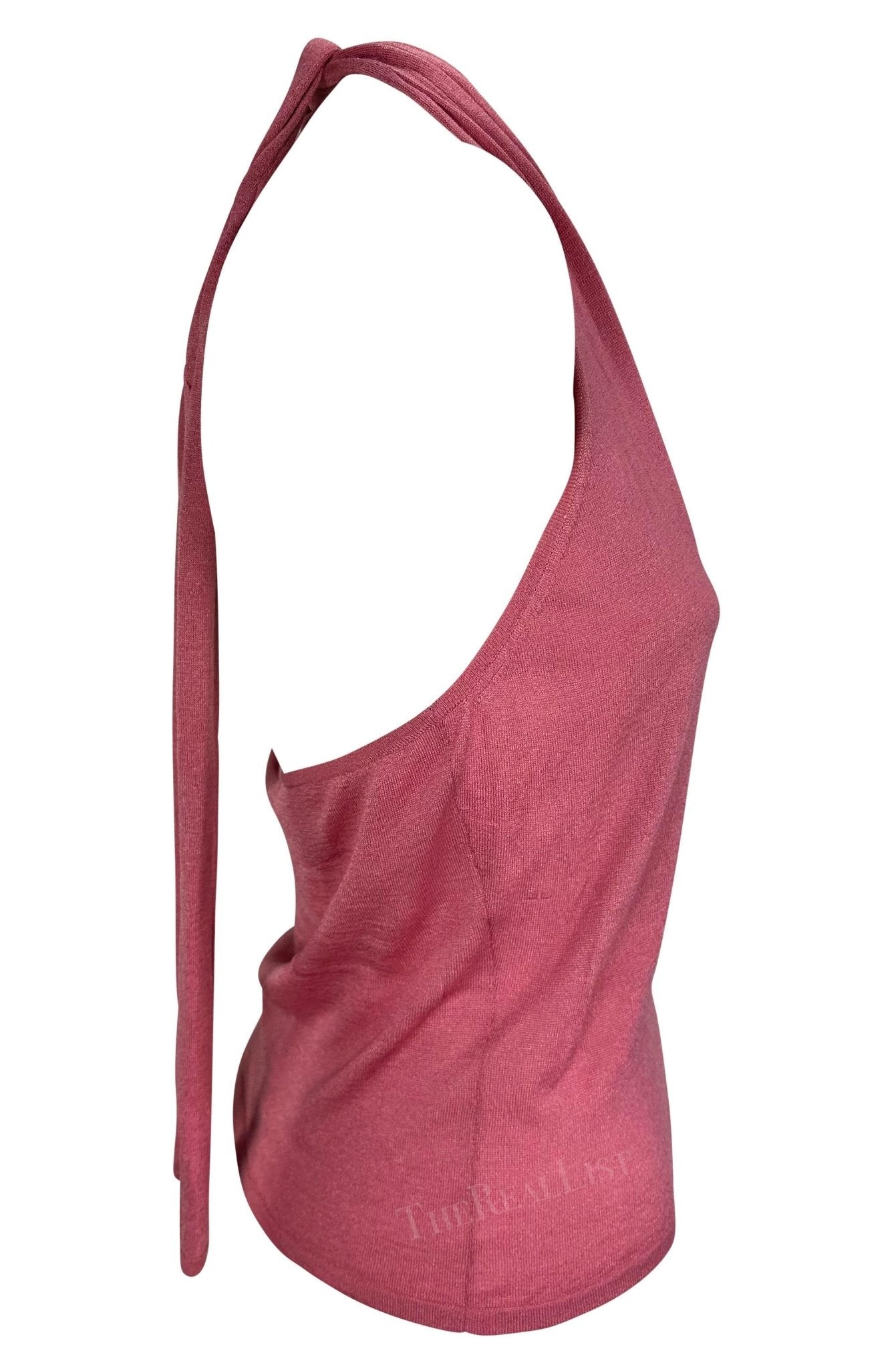 NWT 2000s Gucci by Tom Ford Pink Sheer Knit Halter Neck Tie Backless Tank Top - RealList