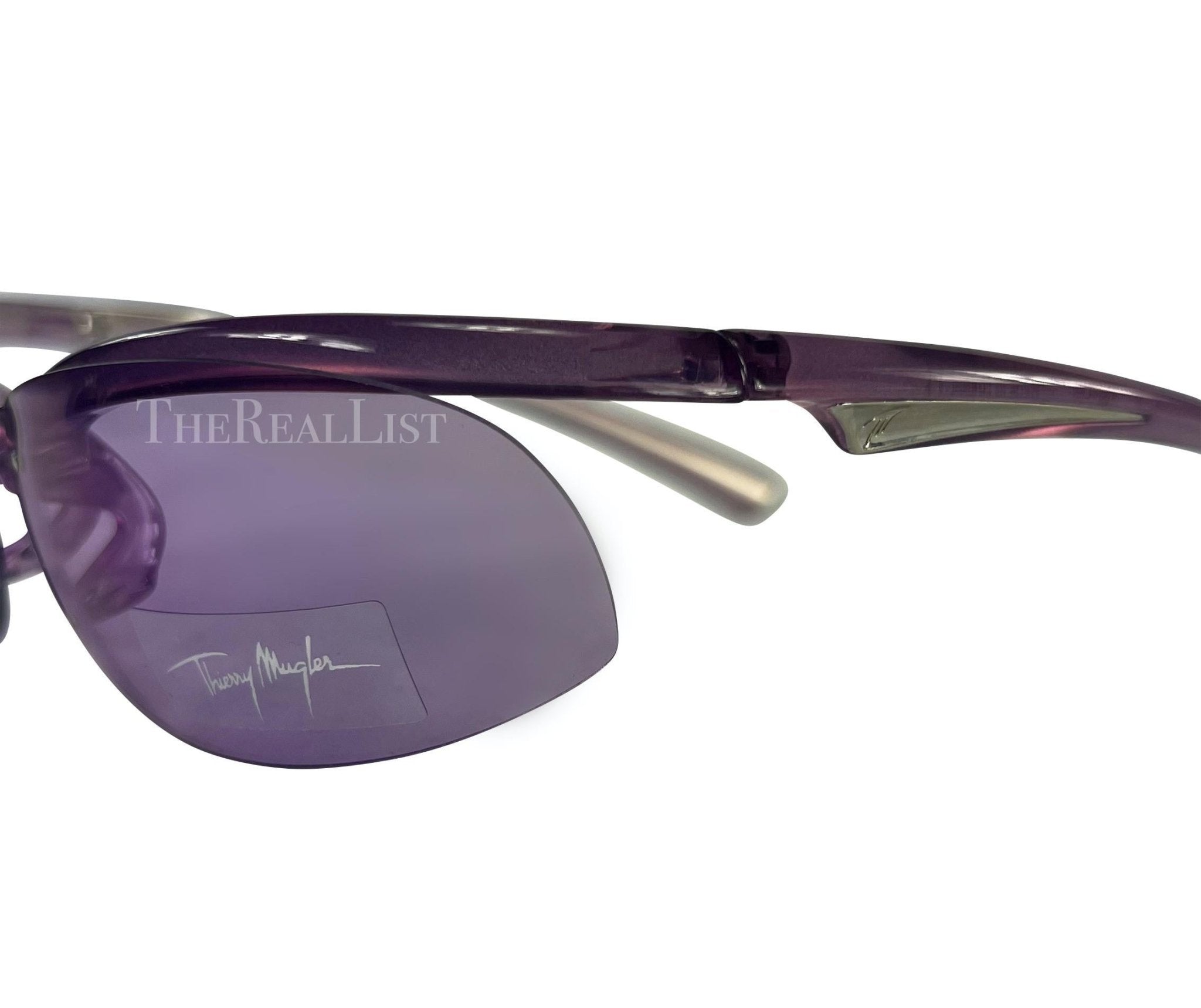 NWT 2000s Thierry Mugler Transparent Purple Metallic Sport Sunglasses - RealList