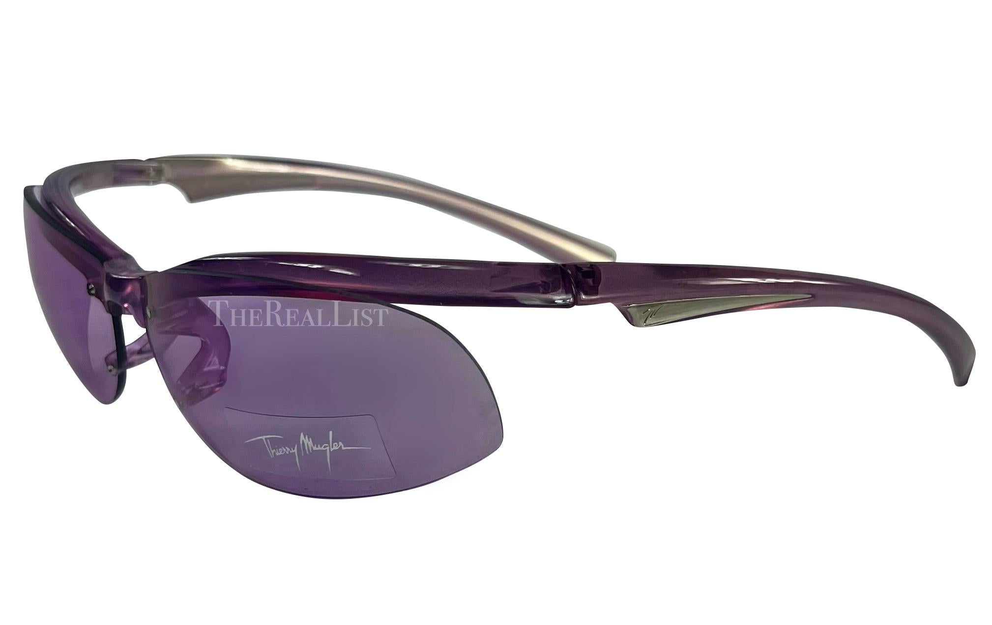 NWT 2000s Thierry Mugler Transparent Purple Metallic Sport Sunglasses - RealList