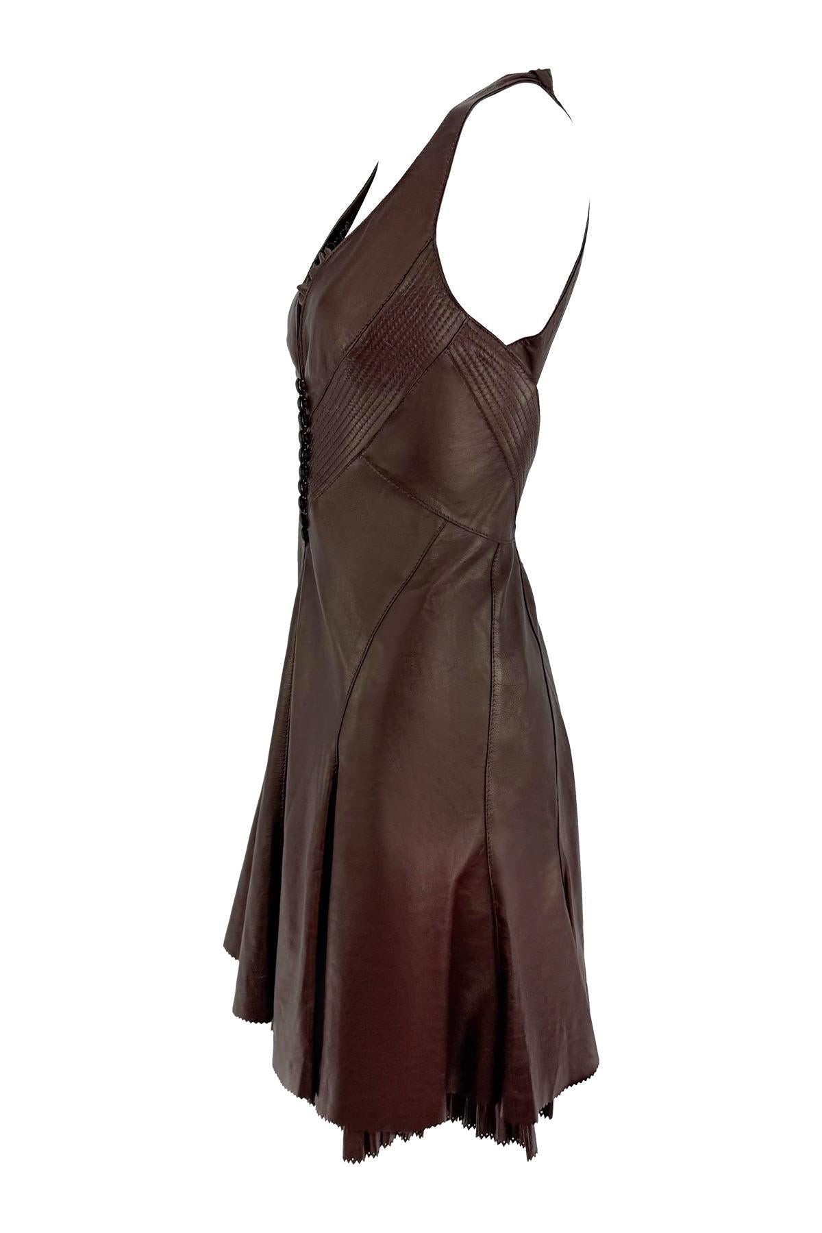 NWT 2004 Roberto Cavalli Chocolate Brown Leather Backless Flare Mini Dress - RealList