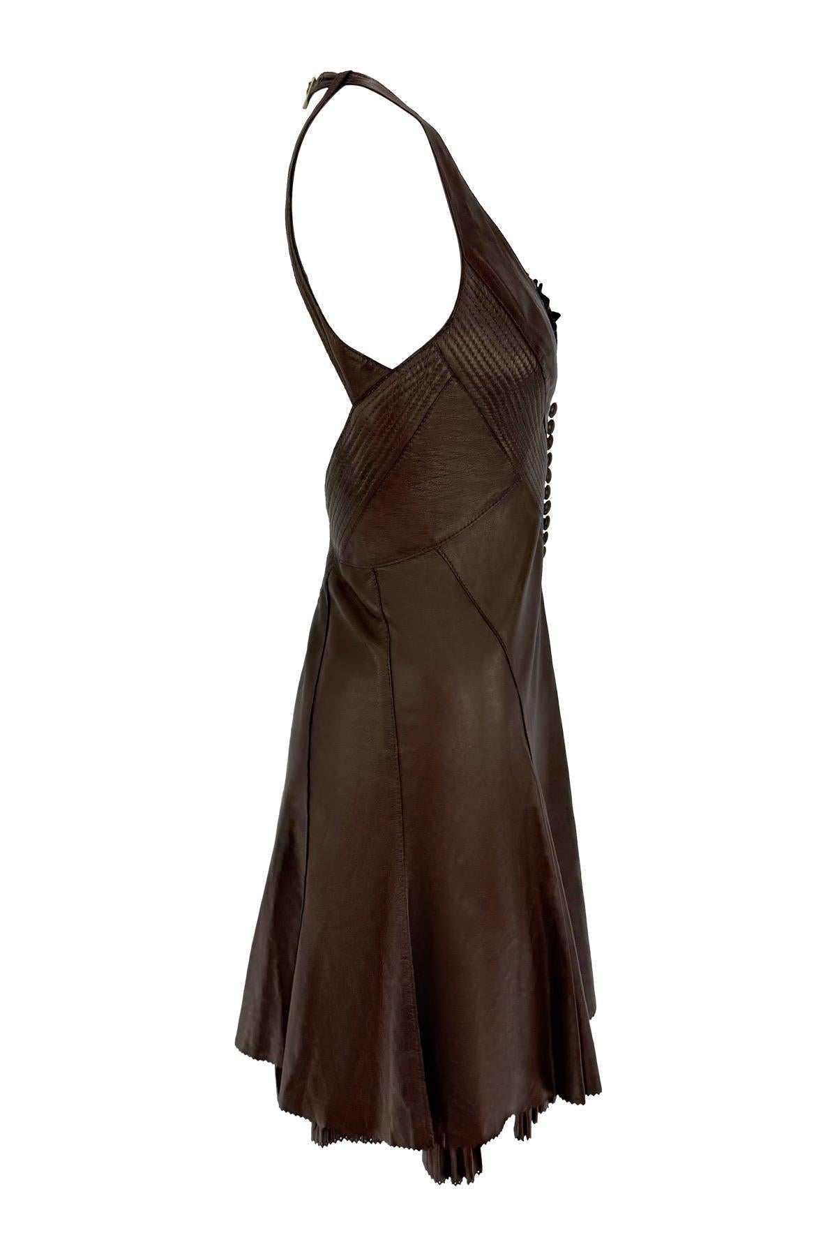 NWT 2004 Roberto Cavalli Chocolate Brown Leather Backless Flare Mini Dress - RealList