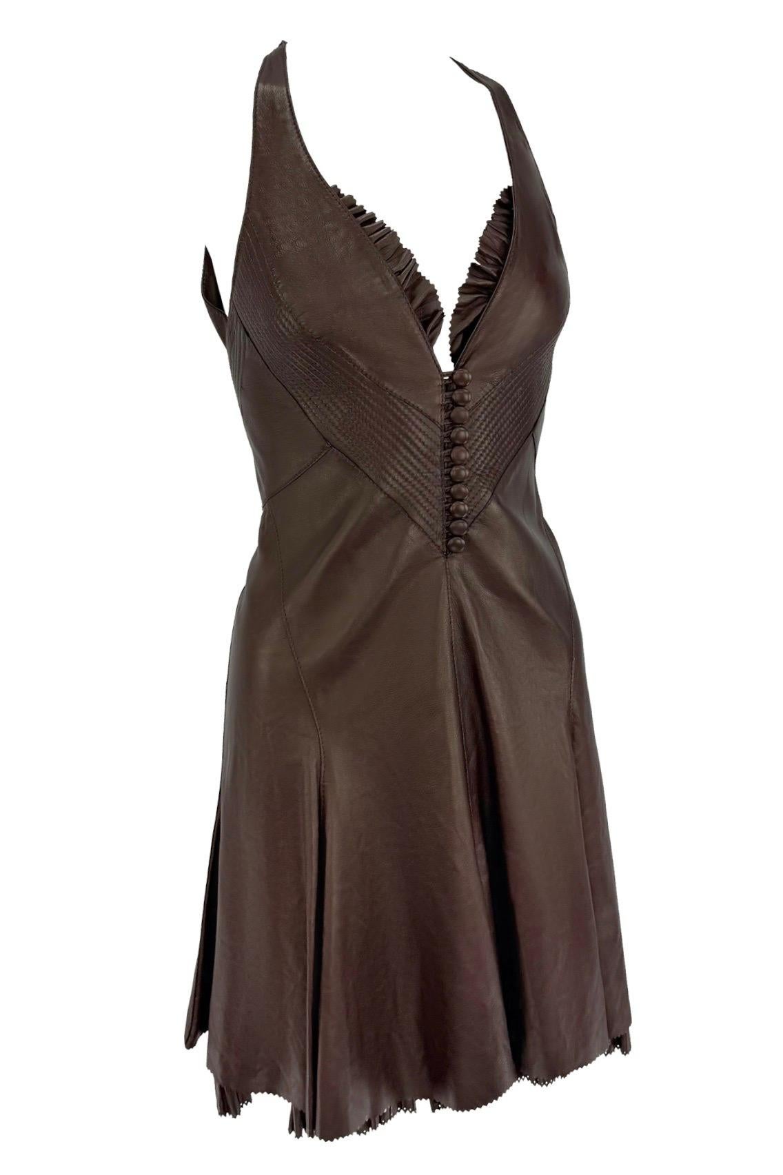 NWT 2004 Roberto Cavalli Chocolate Brown Leather Backless Flare Mini Dress - RealList