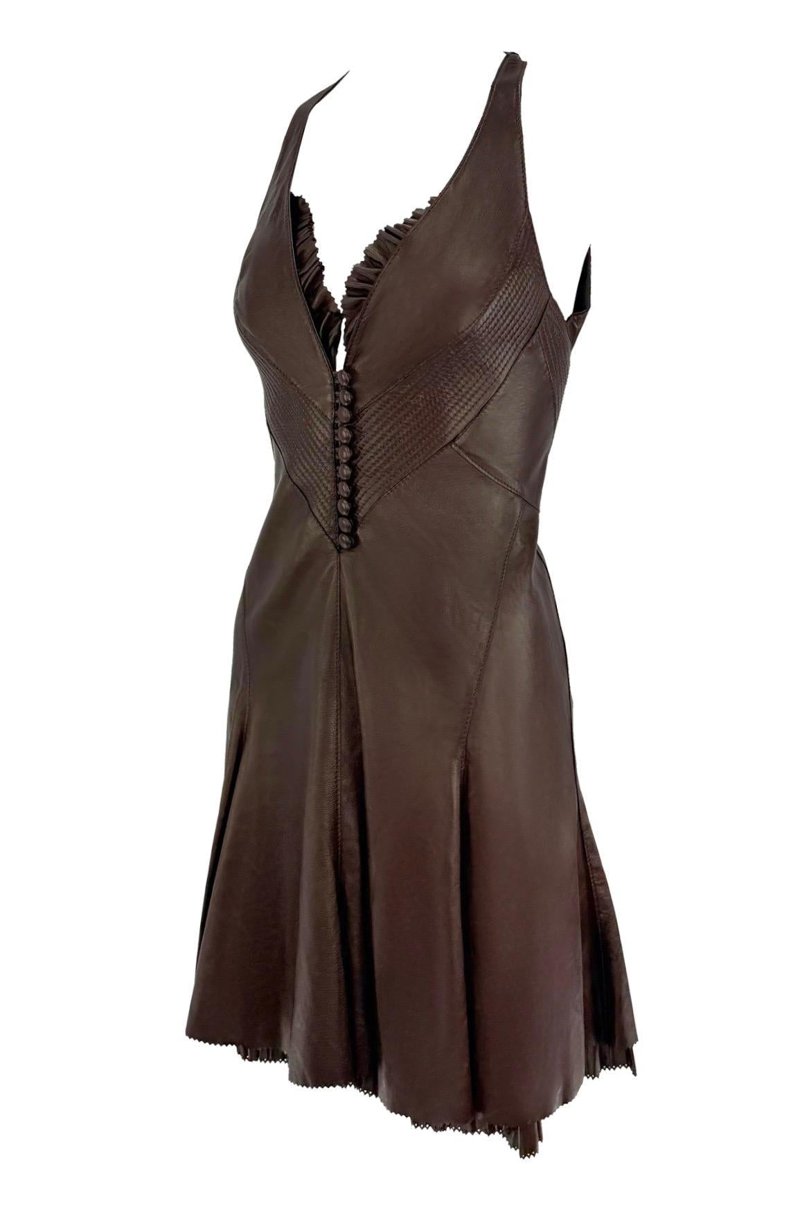NWT 2004 Roberto Cavalli Chocolate Brown Leather Backless Flare Mini Dress - RealList