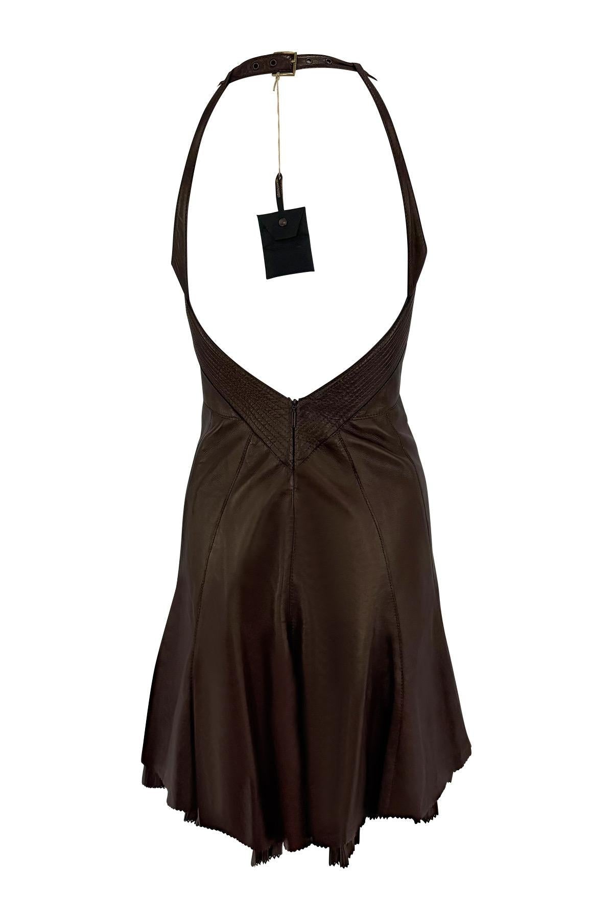 NWT 2004 Roberto Cavalli Chocolate Brown Leather Backless Flare Mini Dress - RealList