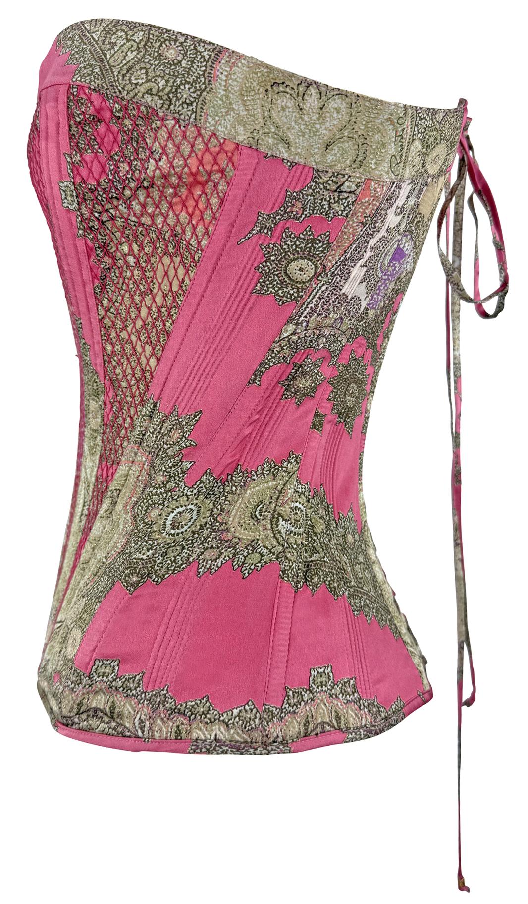 NWT 2004 Roberto Cavalli Pink Print Lace - Up Corset Bustier Top - RealList