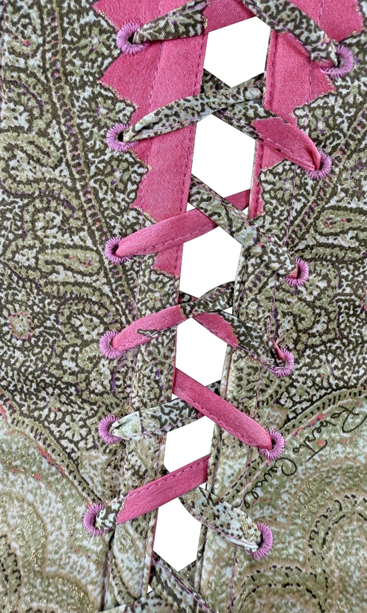 NWT 2004 Roberto Cavalli Pink Print Lace - Up Corset Bustier Top - RealList