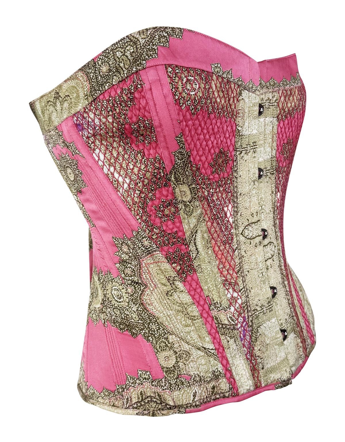 NWT 2004 Roberto Cavalli Pink Print Lace - Up Corset Bustier Top - RealList
