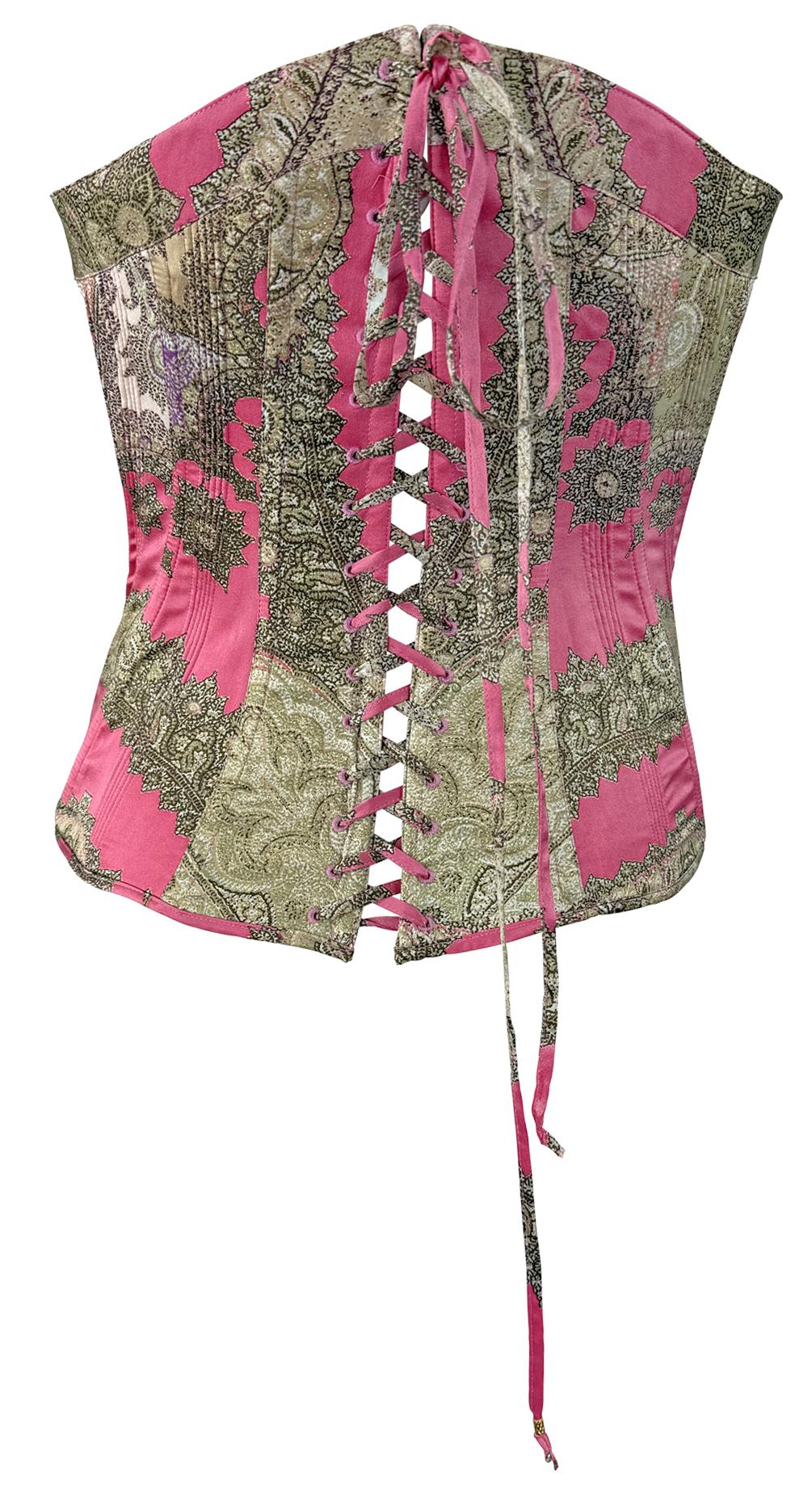 NWT 2004 Roberto Cavalli Pink Print Lace - Up Corset Bustier Top - RealList