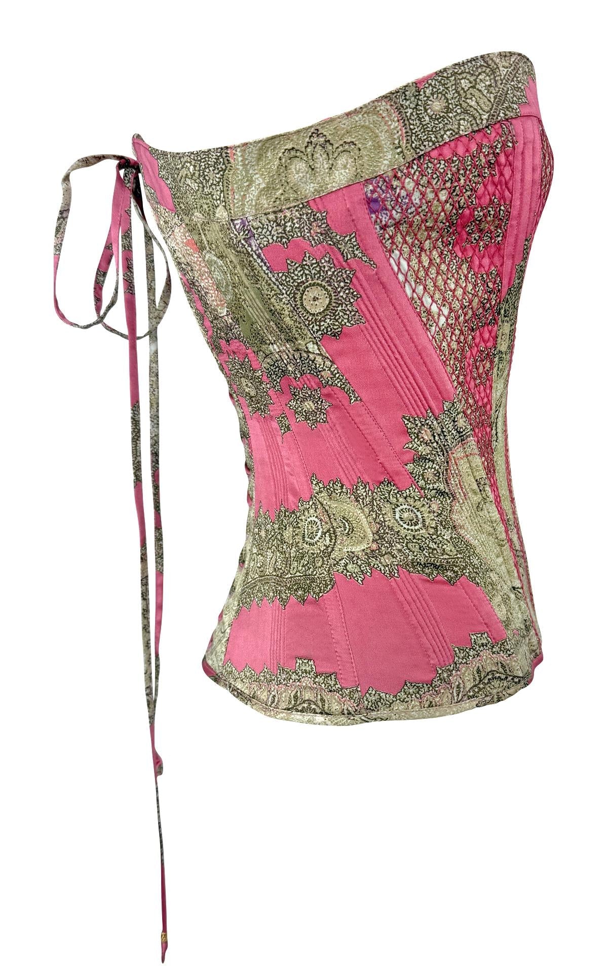NWT 2004 Roberto Cavalli Pink Print Lace - Up Corset Bustier Top - RealList