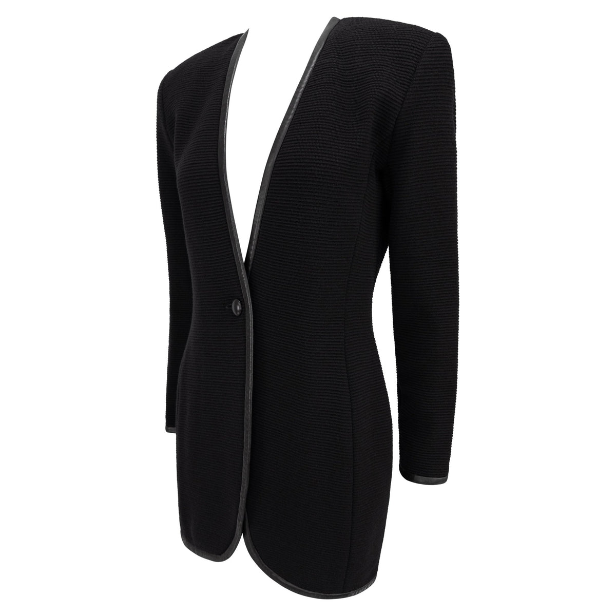 NWT Early 1990s Donna Karan Black Leather Trim Ribbed Blazer Jacket - RealList