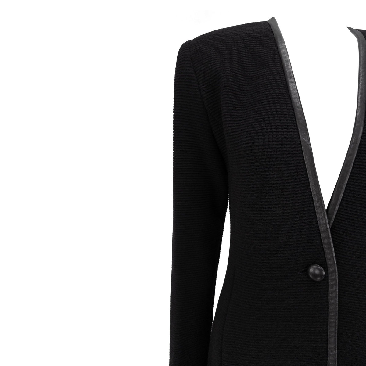 NWT Early 1990s Donna Karan Black Leather Trim Ribbed Blazer Jacket - RealList