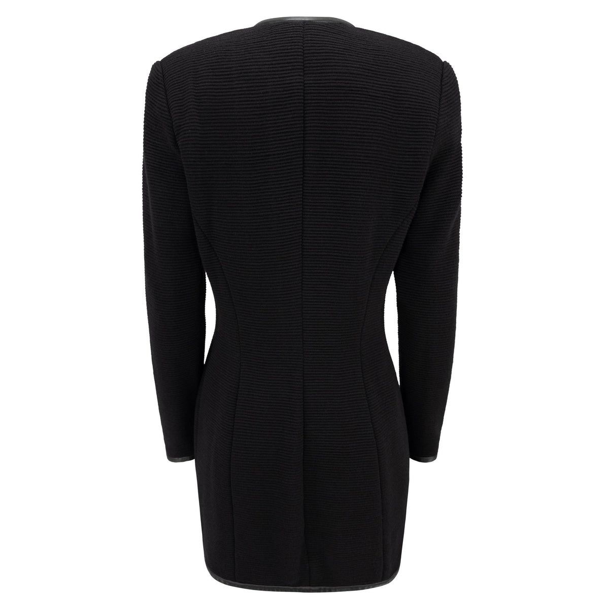 NWT Early 1990s Donna Karan Black Leather Trim Ribbed Blazer Jacket - RealList