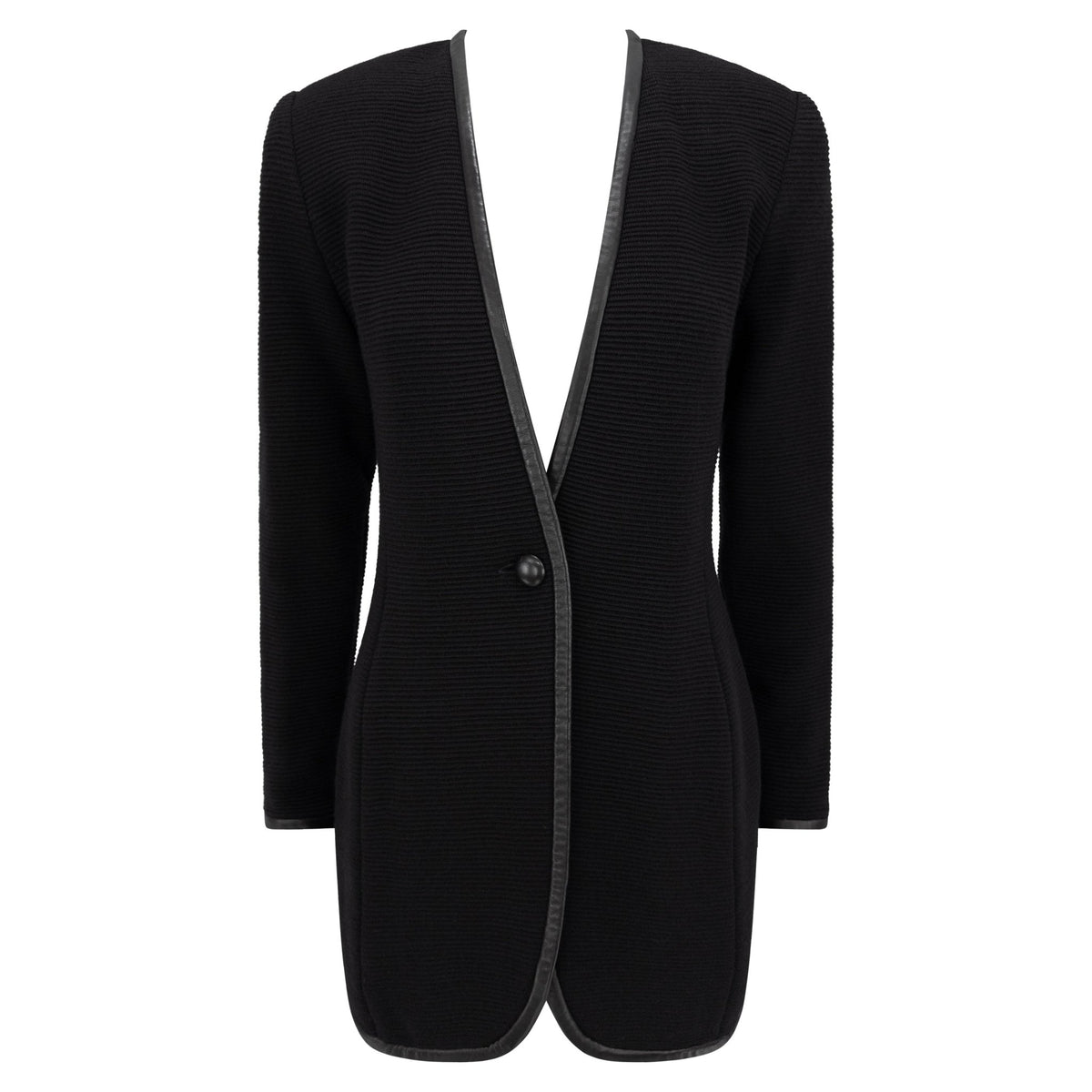 NWT Early 1990s Donna Karan Black Leather Trim Ribbed Blazer Jacket - RealList
