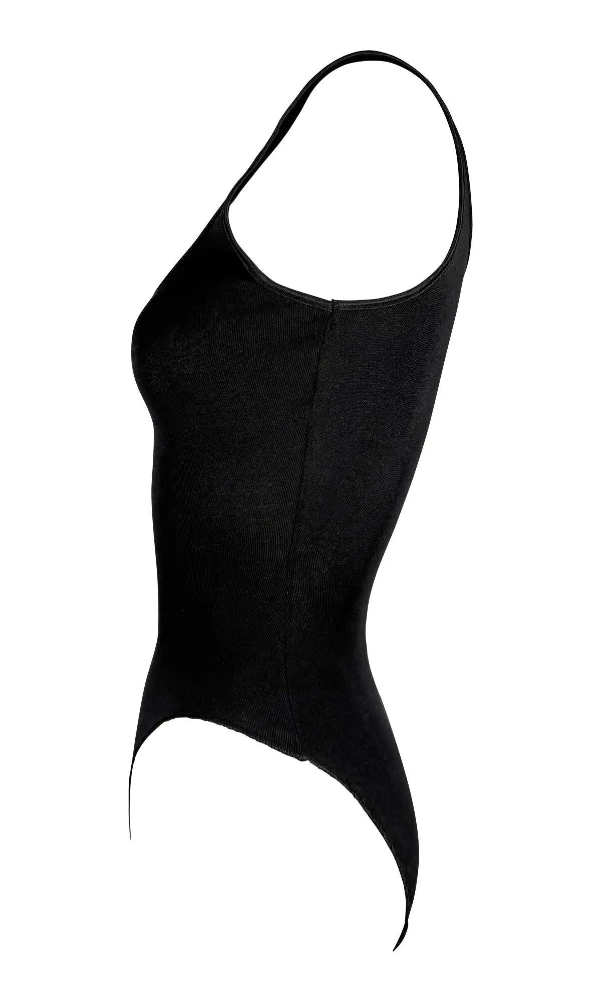 NWT Early 1990s Donna Karan Black Silk Bodysuit Satin Trim Stretch Tank Top - RealList