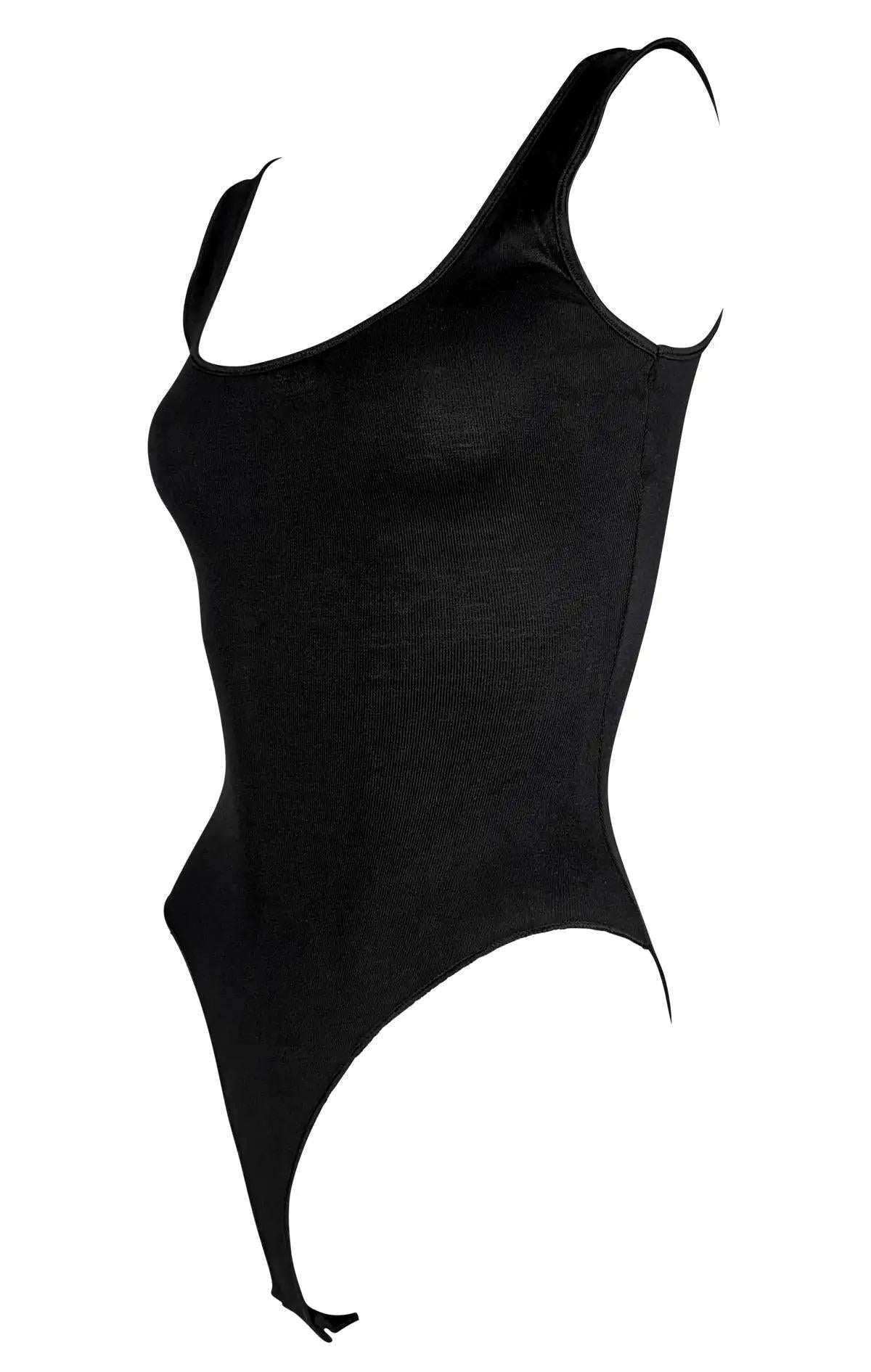 NWT Early 1990s Donna Karan Black Silk Bodysuit Satin Trim Stretch Tank Top - RealList