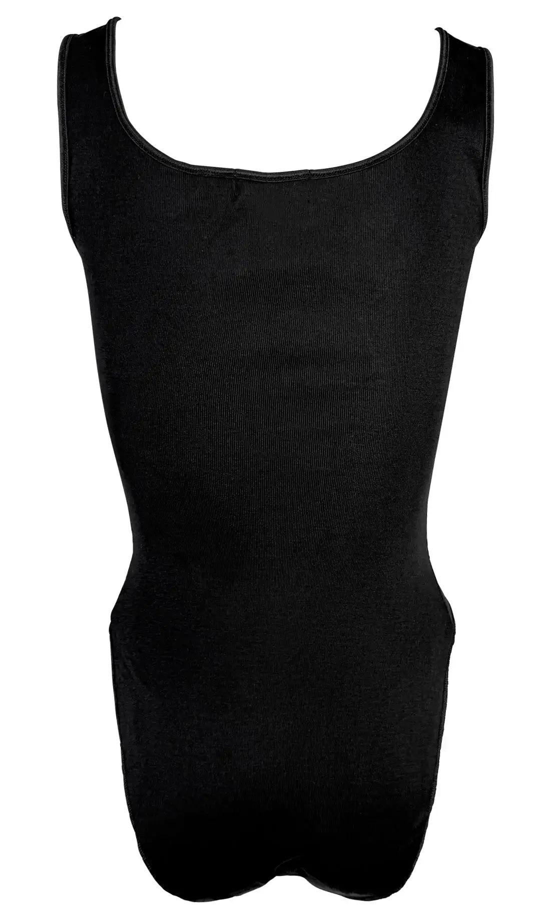 NWT Early 1990s Donna Karan Black Silk Bodysuit Satin Trim Stretch Tank Top - RealList