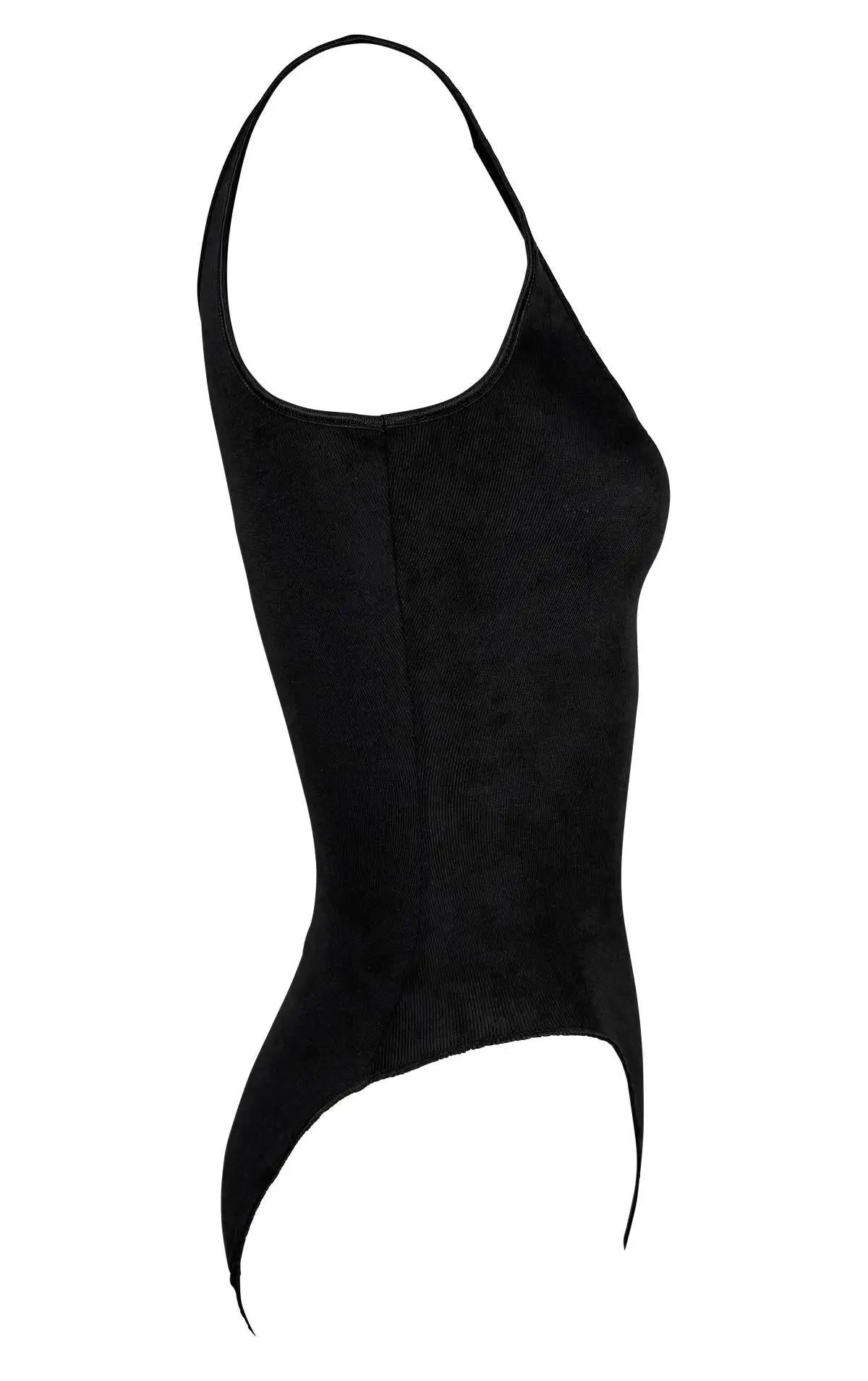 NWT Early 1990s Donna Karan Black Silk Bodysuit Satin Trim Stretch Tank Top - RealList