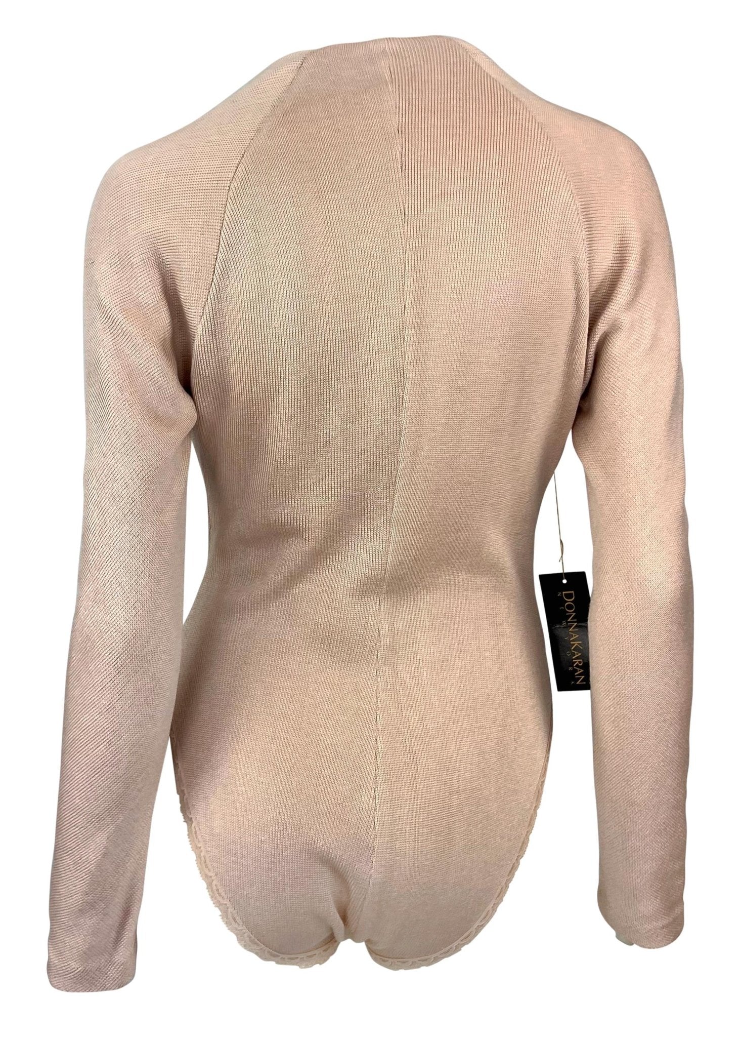 NWT Early 1990s Donna Karan Blush Pink Silk Plunging Wrap Bodysuit Top - RealList