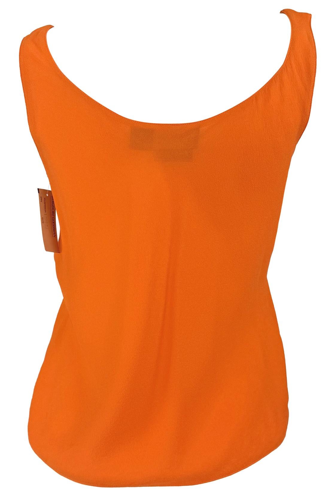NWT Early 1990s Donna Karan Bright Orange Silk Sheer Scoop Neck Tank Top - RealList