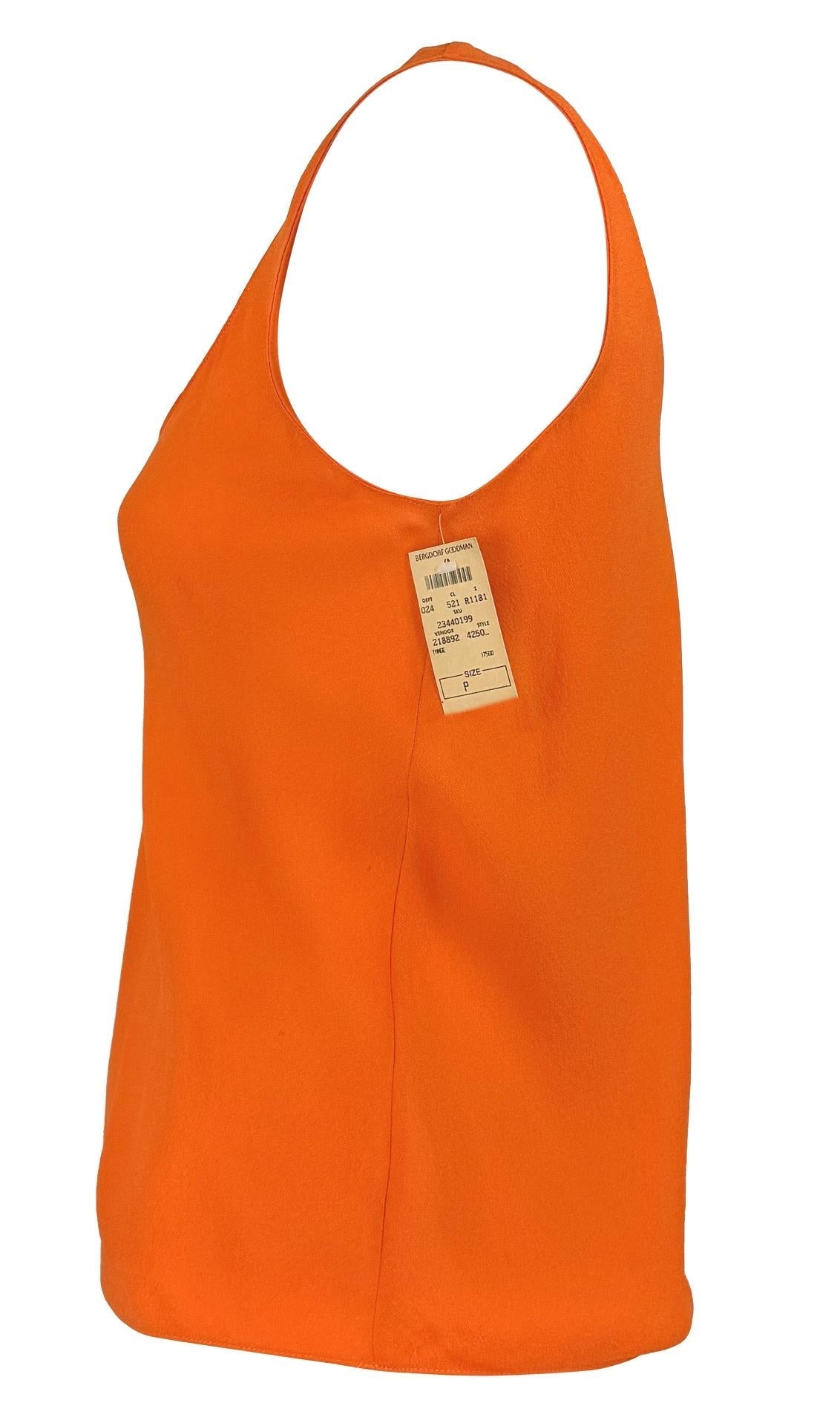 NWT Early 1990s Donna Karan Bright Orange Silk Sheer Scoop Neck Tank Top - RealList
