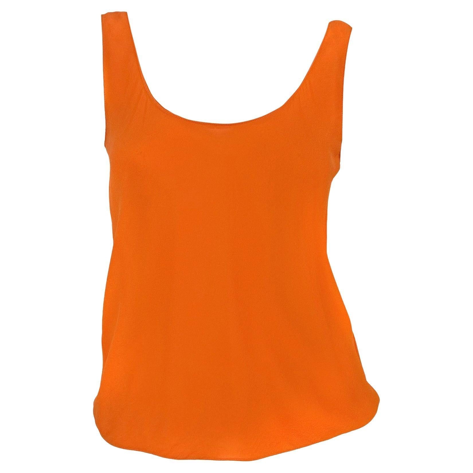 NWT Early 1990s Donna Karan Bright Orange Silk Sheer Scoop Neck Tank Top - RealList