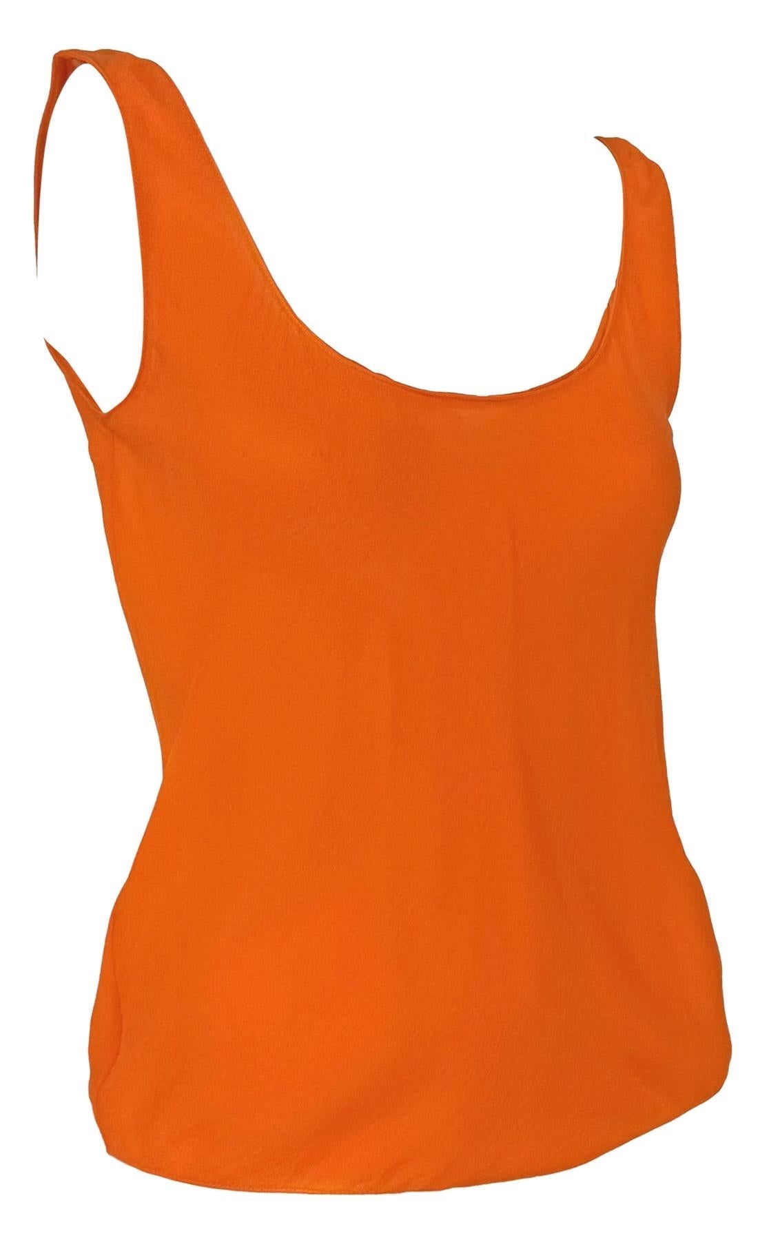 NWT Early 1990s Donna Karan Bright Orange Silk Sheer Scoop Neck Tank Top - RealList