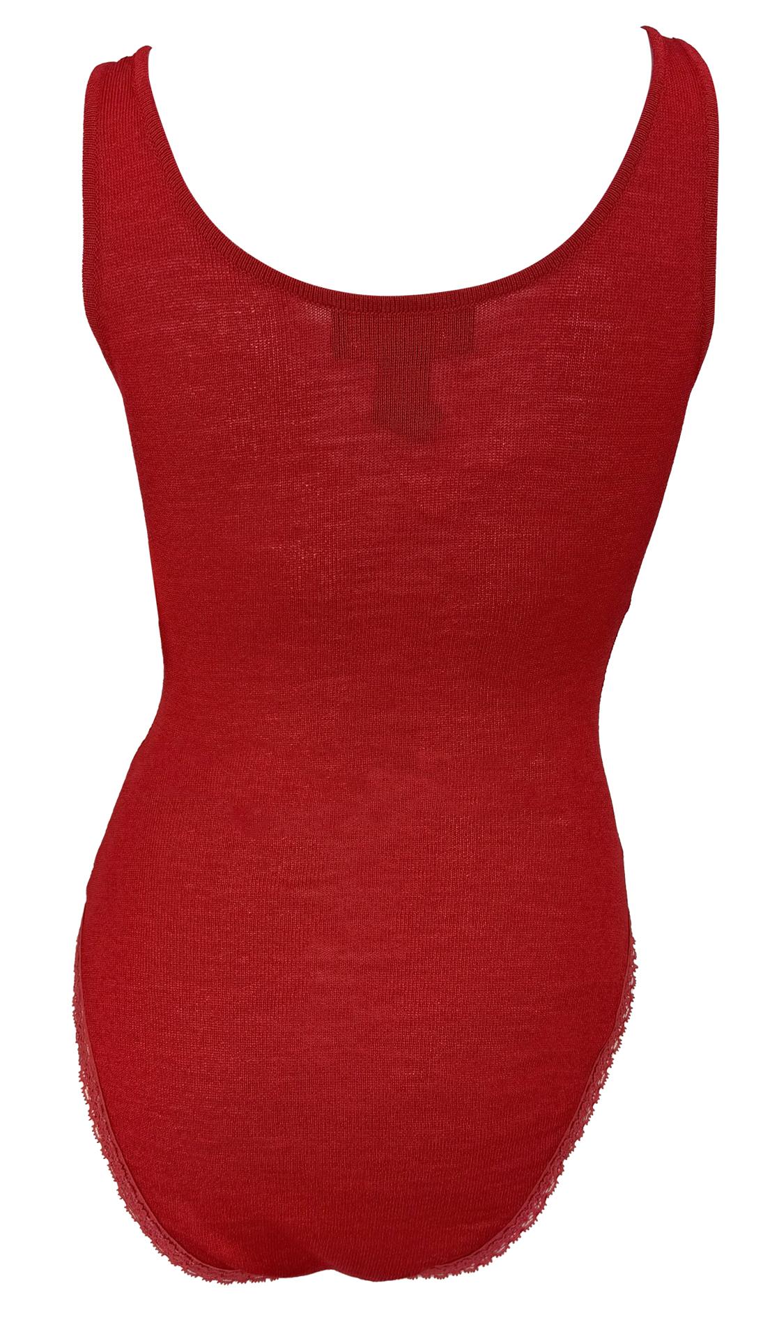 NWT Early 1990s Donna Karan Red Bodycon Knit Sleeveless Bodysuit - RealList