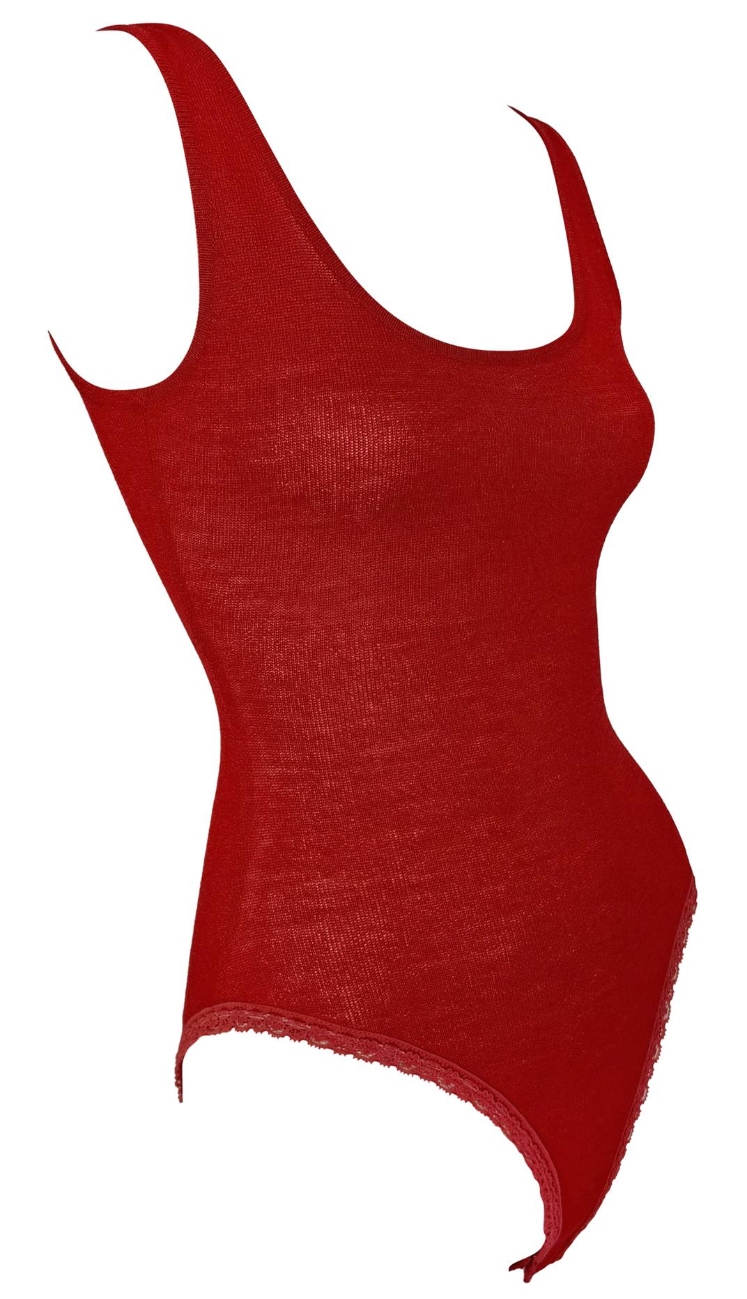 NWT Early 1990s Donna Karan Red Bodycon Knit Sleeveless Bodysuit - RealList