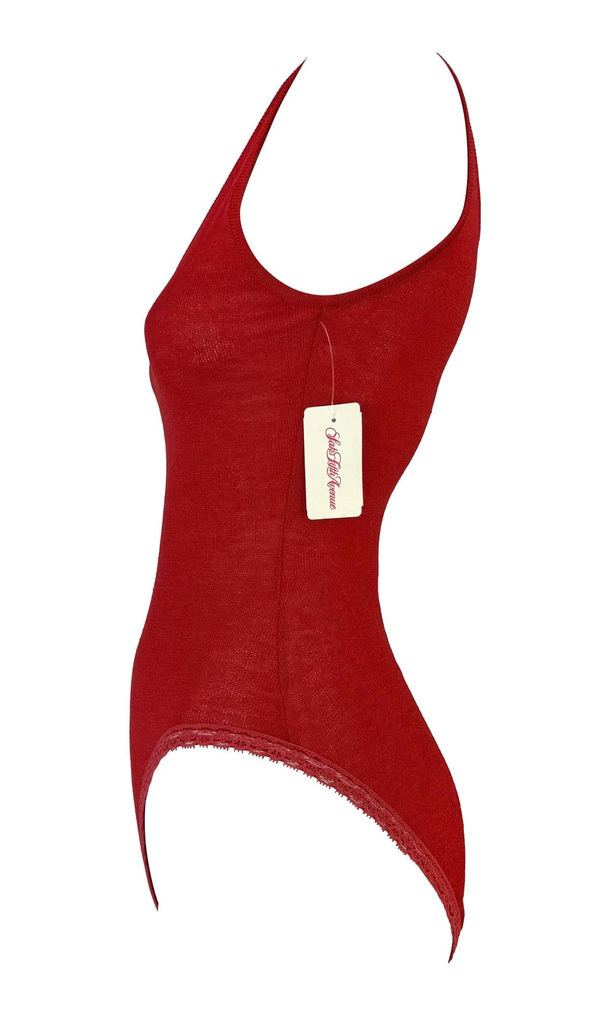 NWT Early 1990s Donna Karan Red Bodycon Knit Sleeveless Bodysuit - RealList